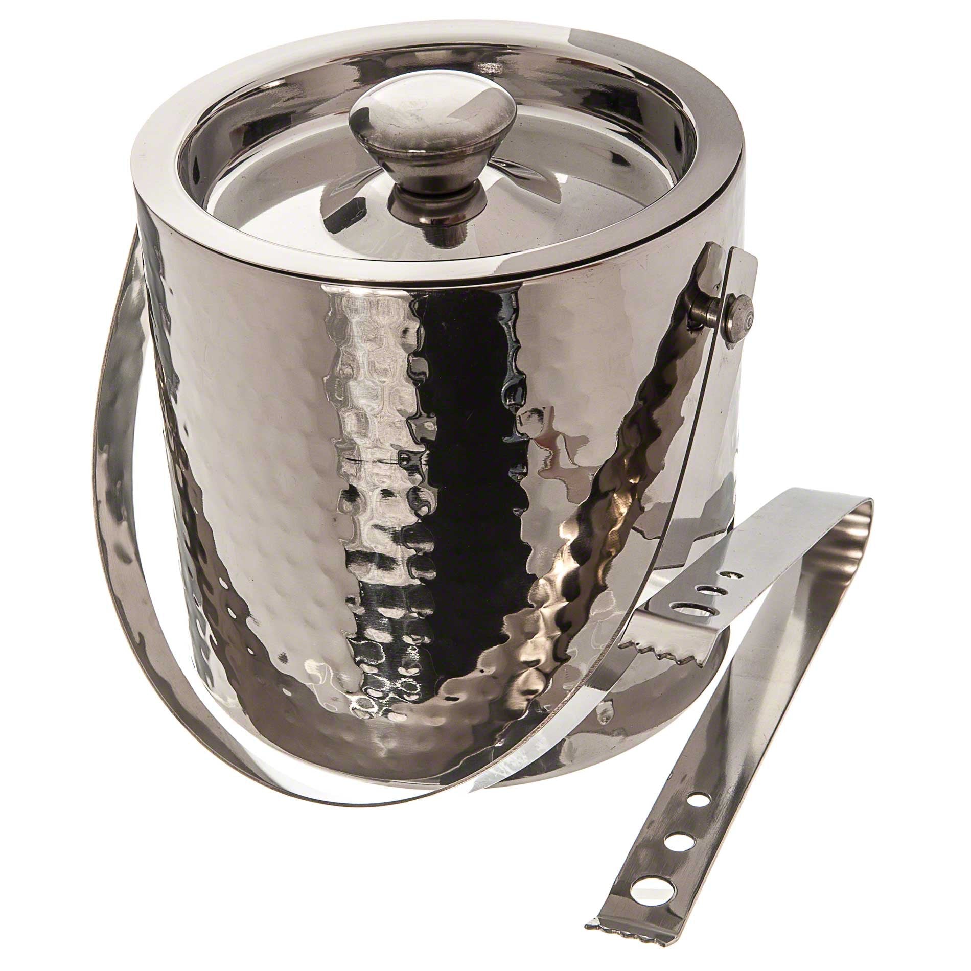 Elegance Hammered 6-Inch Stainless Steel Ice Bucket With Tongs