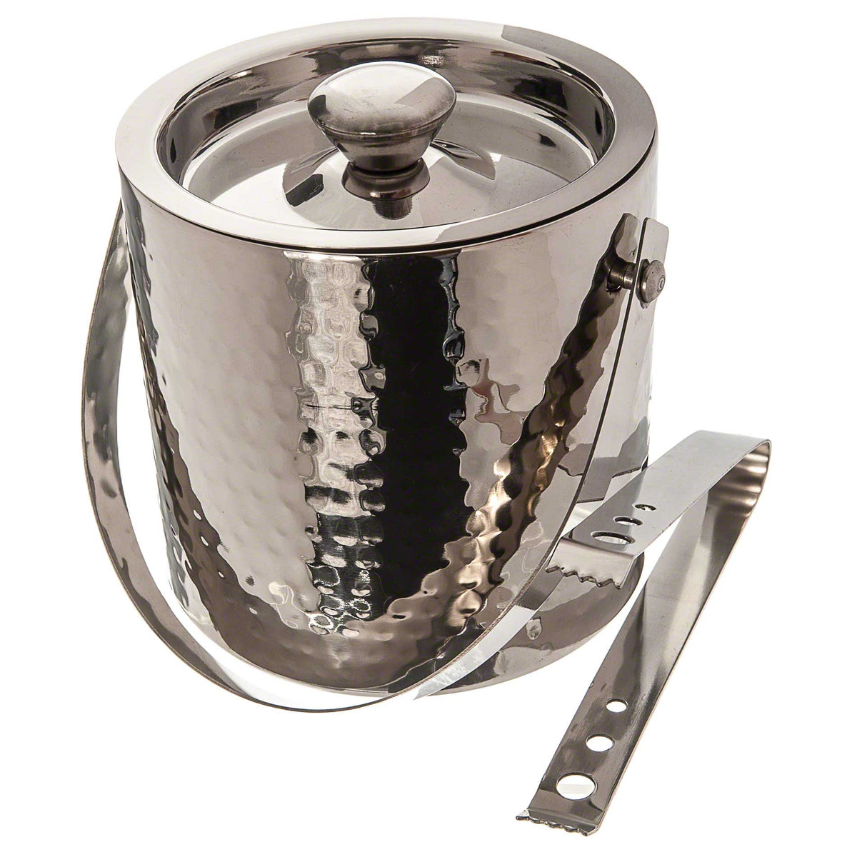 Elegance Hammered 6-Inch Stainless Steel Ice Bucket With Tongs