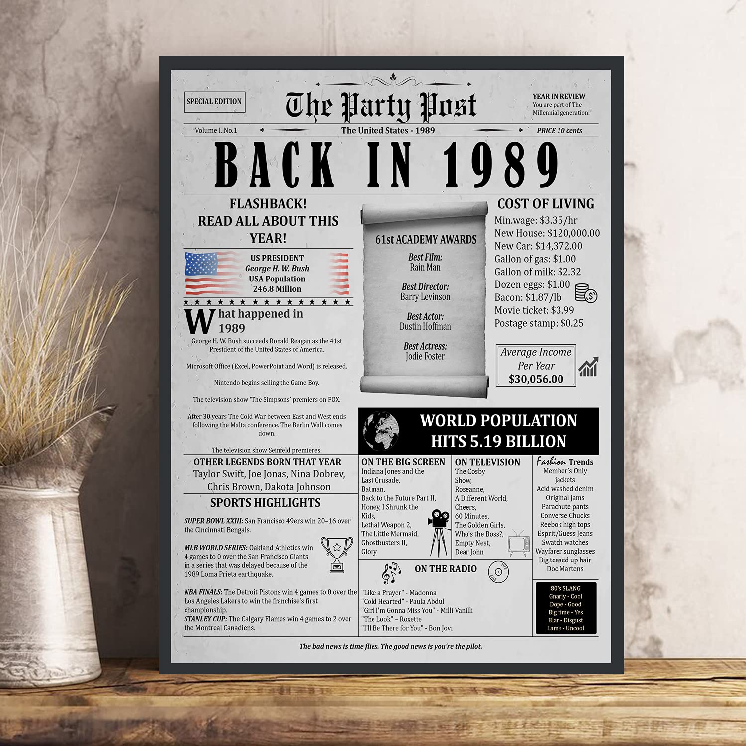 36Th Birthday Poster 8 X 10 Party Sign - Born 36 Years Ago Table Party Supplies. Back In 1989 Home Decor Bday Card. Wedding Anni