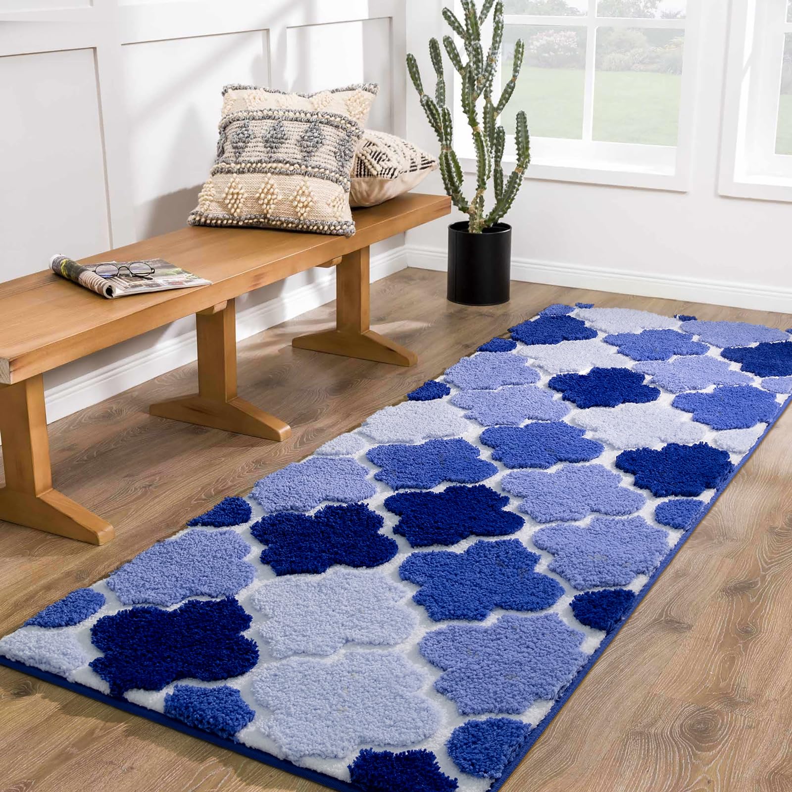 Dexde Bathroom Rug Runner Non-Slip, Extra Absorbent Shaggy Large Bath Mat, Machine Washable Long Shower Rug For Bathroom Bedroom