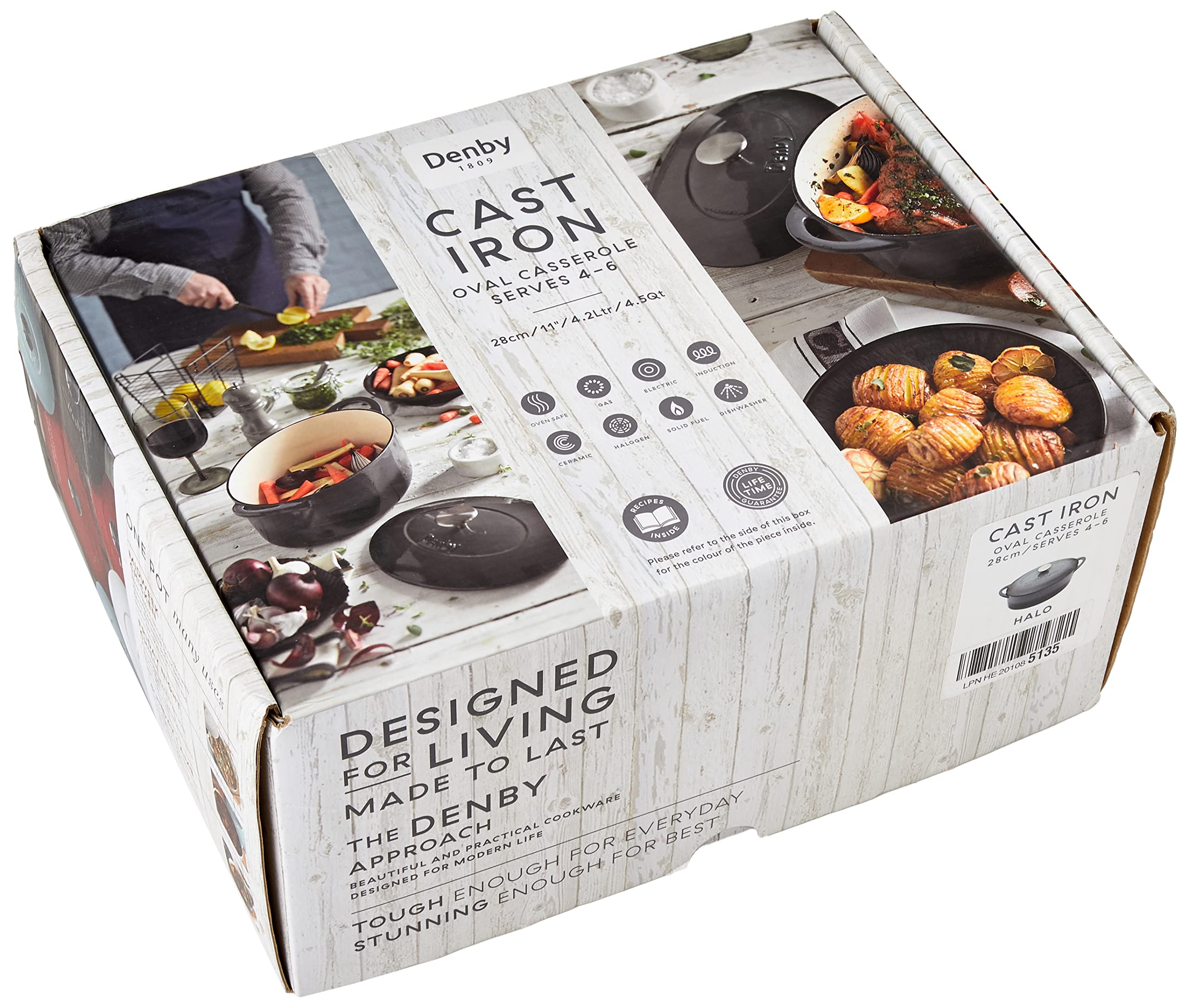 Denby Halo Cast Iron 4.2L Oval Casserole, Medium, Gray