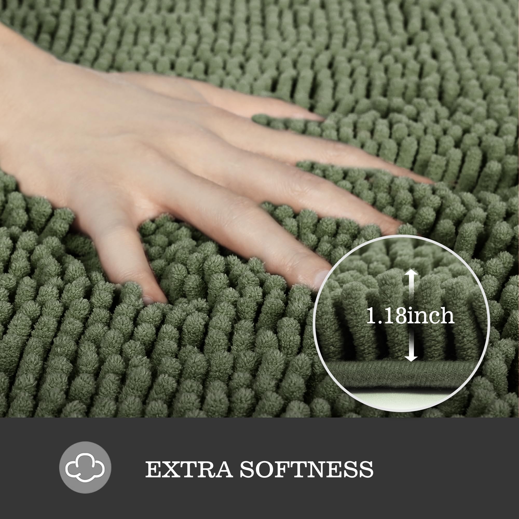 Yeaban Olive Green Bathroom Rugs Sets 2 Piece - Thick Chenille Bath Mats | Absorbent And Washable Bath Rug Non-Slip, Plush And S