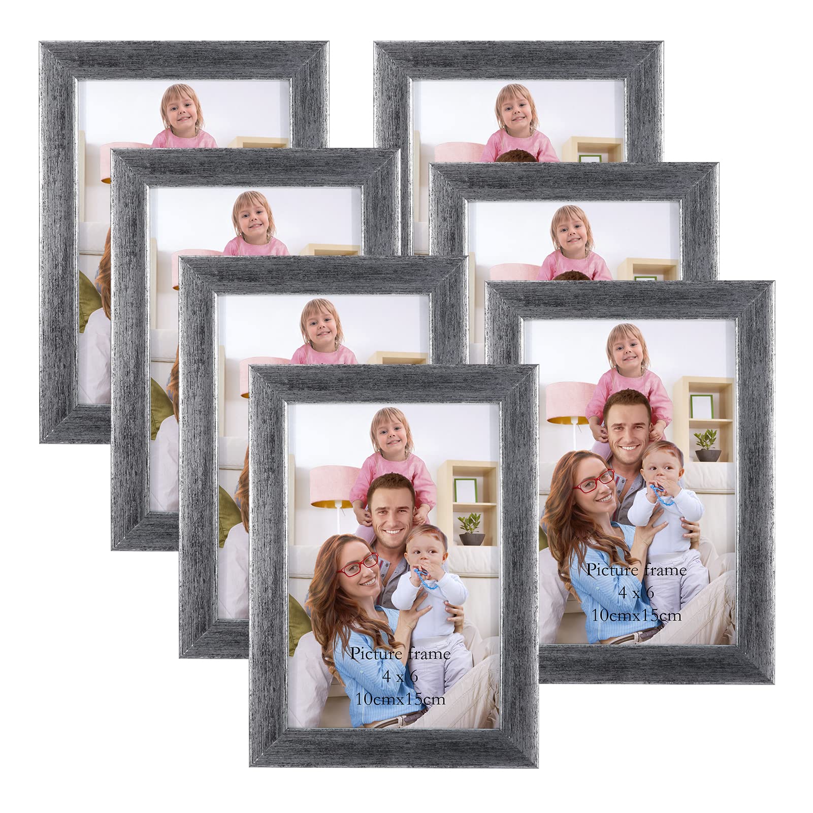 Giftgarden 4x6 Picture Frame Antique Silver 7 Pack, 4    by 6    Distressed Silver Photo Frames Rustic for Wall or Tabletop