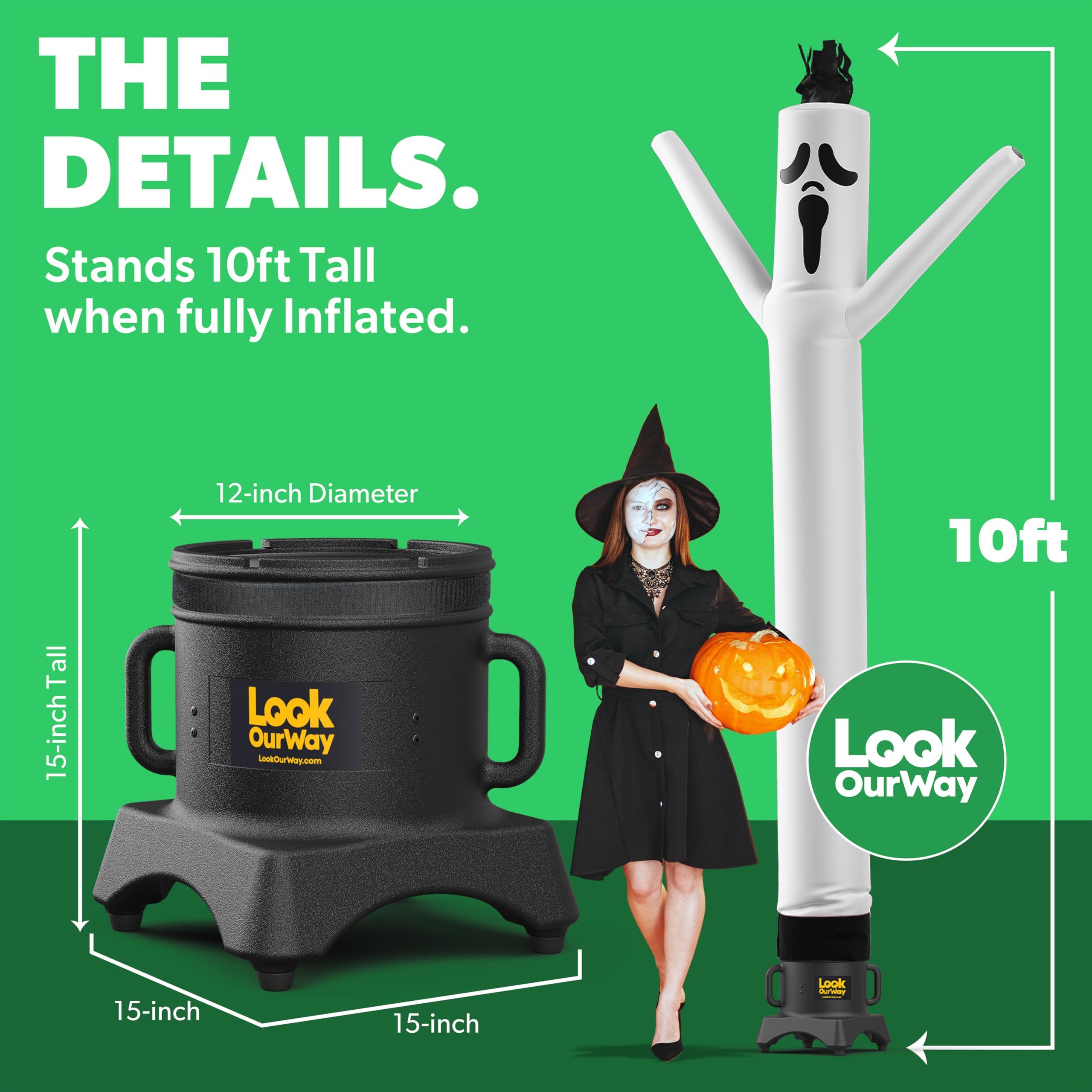 LookOurWay Halloween Air Dancers Inflatable Tube Man Set | 10ft Ghost Wacky Waving Inflatable with 12-Inch Blower | Outdoor Hall