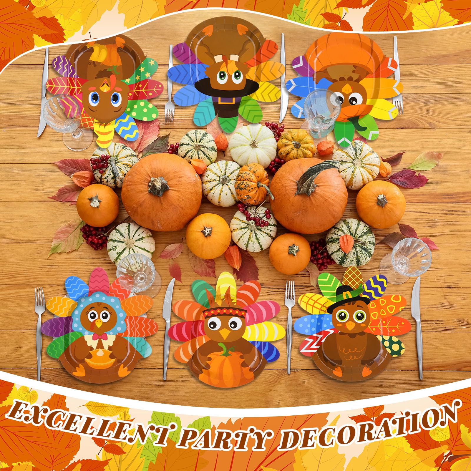 Umigy 90 Pcs Thanksgiving Paper Plates Fall Turkey Disposable Plates Fall Party Dinnerware Turkey Pattern Decorative Tableware f