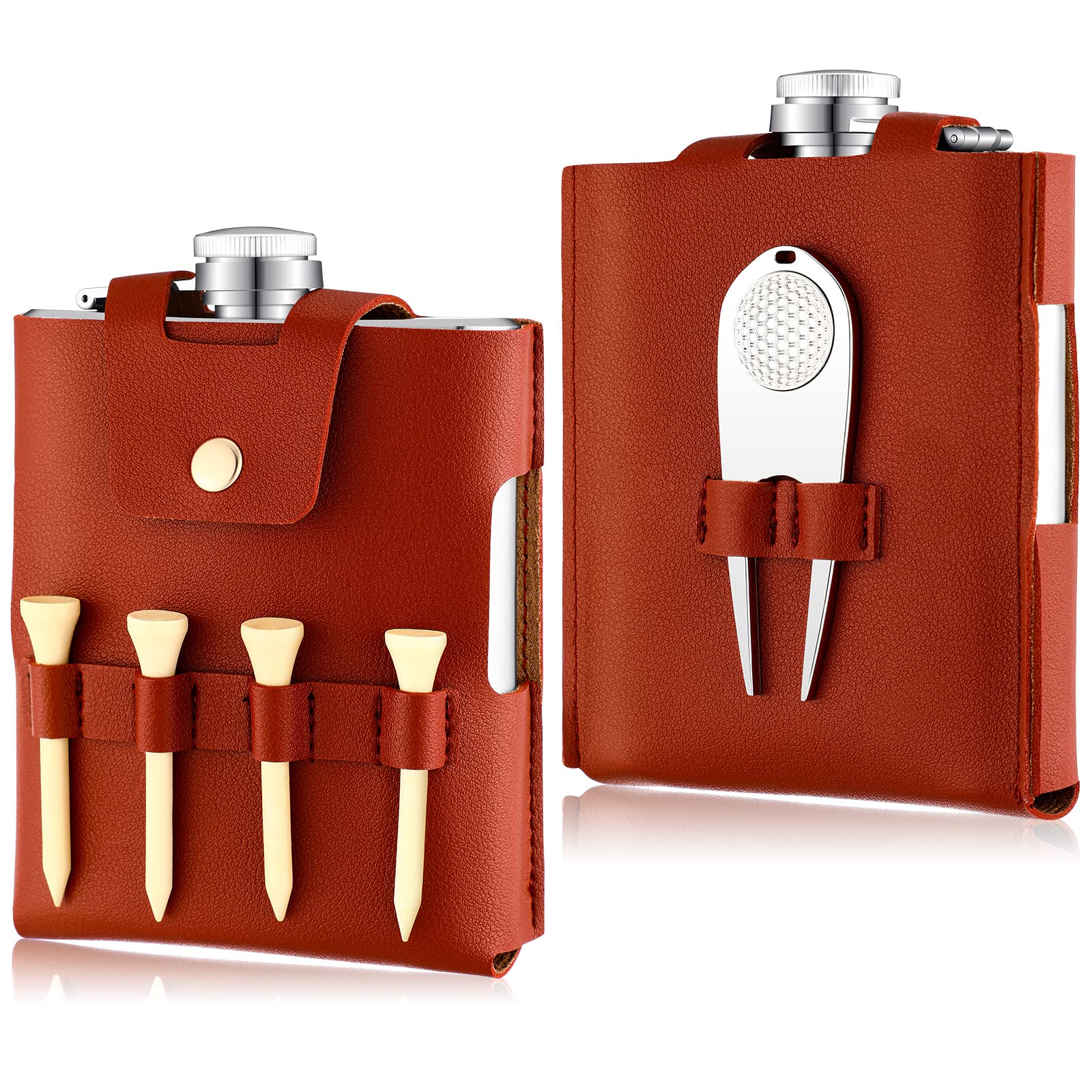 Remerry Golf Flask Gift Set, Golf Christmas Gift for Men, Women, Brown