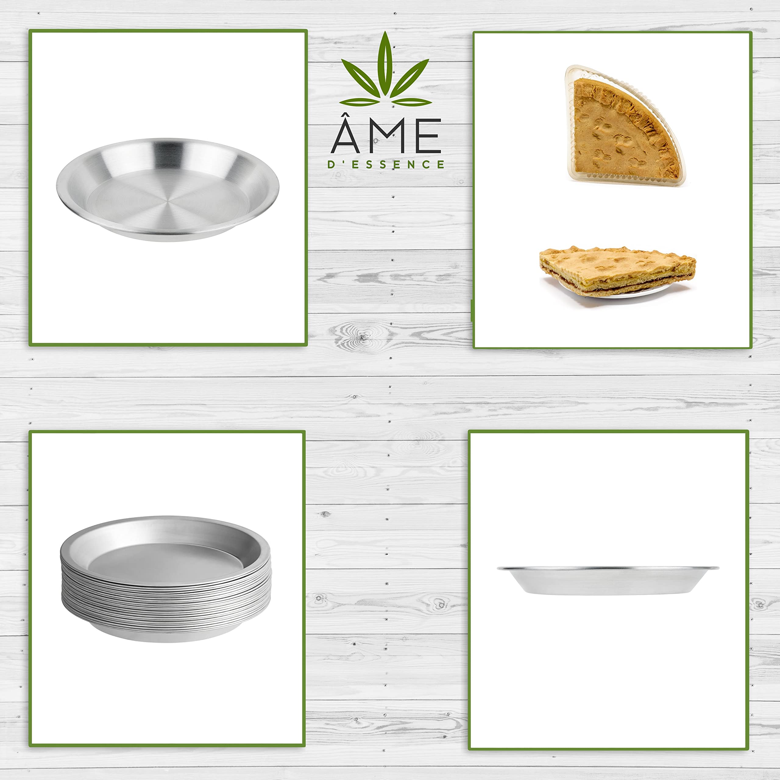 AME D'ESSENCE Aluminum Pie Pan, 12" Round, Commercial Grade, Silver