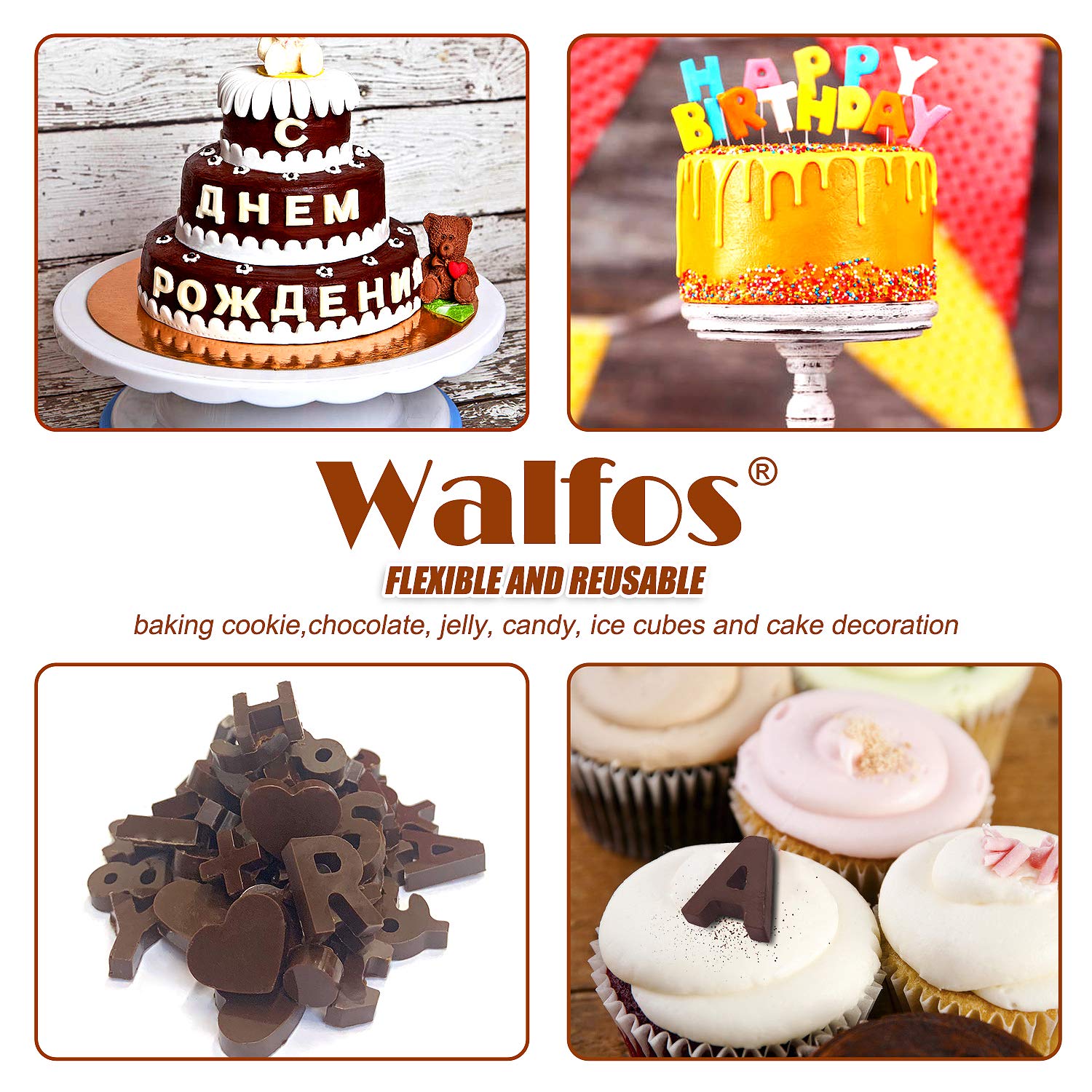 Walfos Silicone Letter Mold And Number Chocolate Molds - Non-Stick Letter Chocolate Mold, Made Of Food Grade Silicone, Bpa Free,