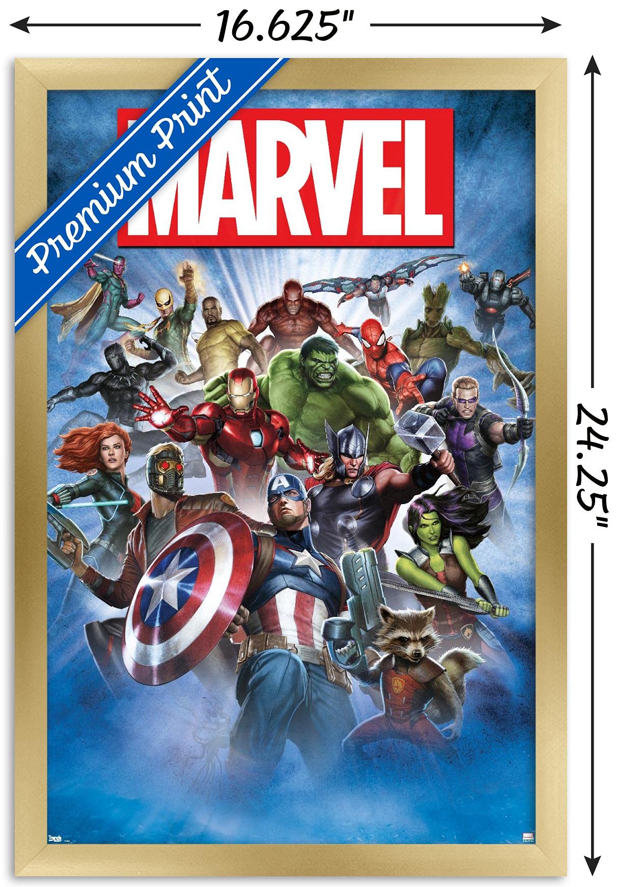 Trends International Marvel Comics - Group Shot Wall Poster, 14.725'' X 22.375'', Gold Framed Version