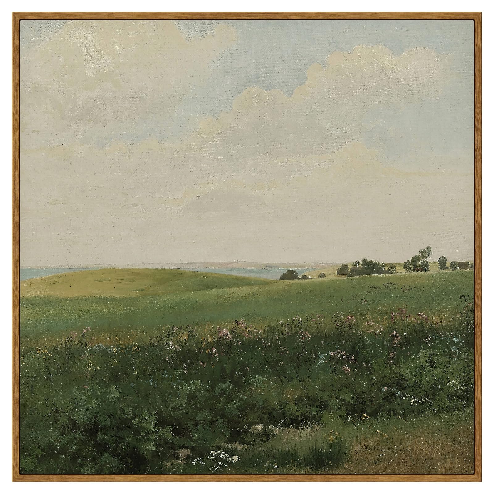 Insimsea Square Framed Canvas Wall Art, Large Decor Vintage Grassland Paintings, Field Scenery Wall Pictures For Bedroom Bathroo