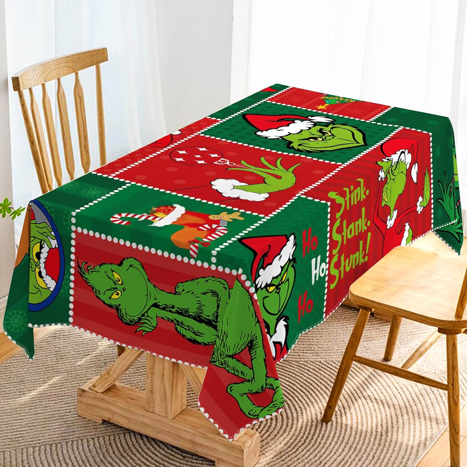 Hafangry Merry Grinchmas Tablecloth Green Home Decoration Xmas Winter Holiday Party Kitchen Dining Room Decor (60'' X 84'')