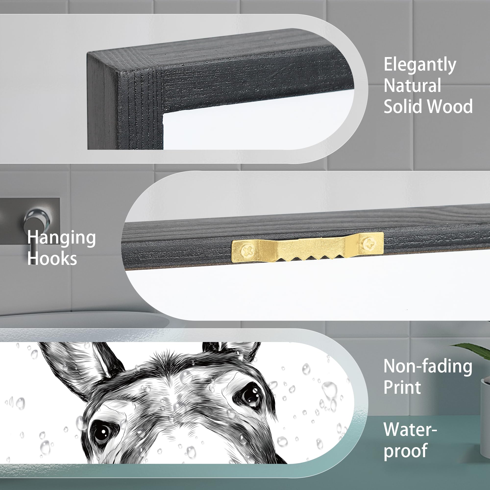 Framed Bathroom Wall Art, Donkey In Bathroom For Bathroom Wall Decor Farmhouse Home Bathroom Decor Sets Funny Bathroom Signs (8'