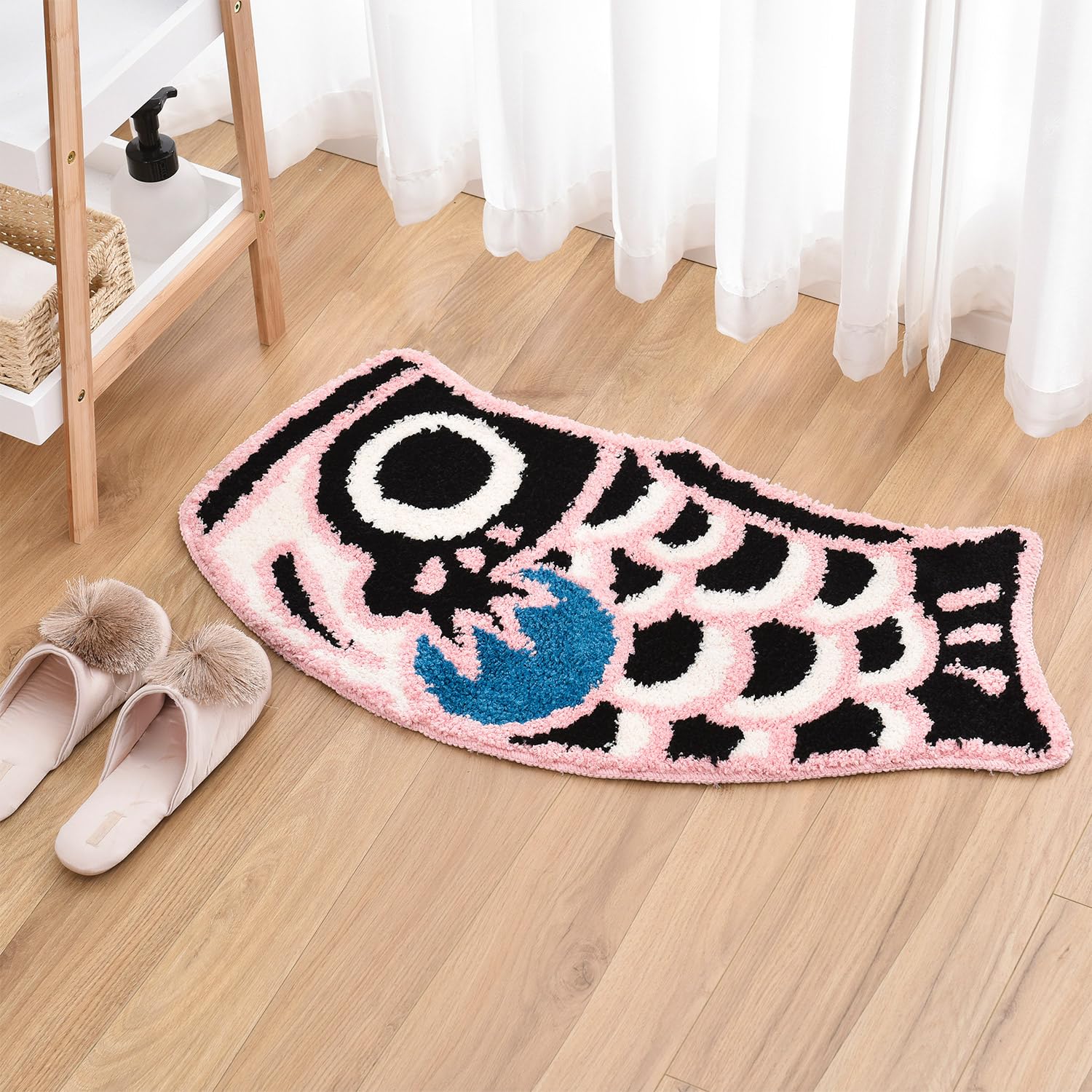 Cute Fish Bath Rug Mat Soft Non-Slip Bathroom Rug Japanese Style Koi Flag Floor Carpet For Shower Room, Water Absorbent Indoor M