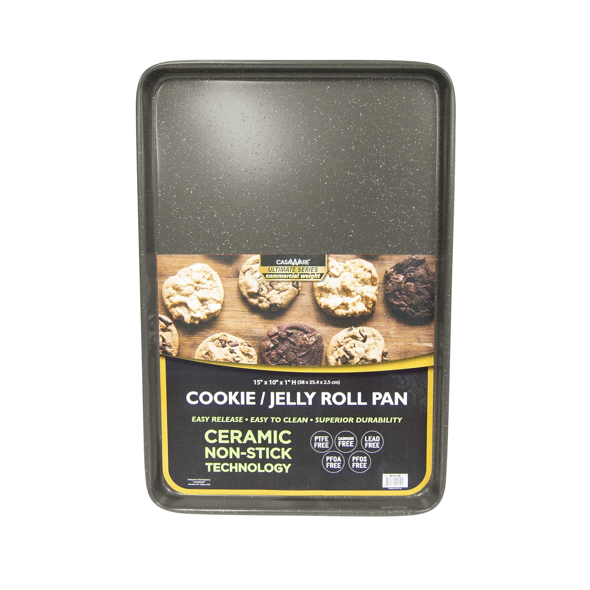 casaWare 3pc Cookie Sheet Set - 2 x 15x10 Inch & 1 x 13x9 Inch, Silver Granite, Ceramic Coated Carbon Steel, Model 8901