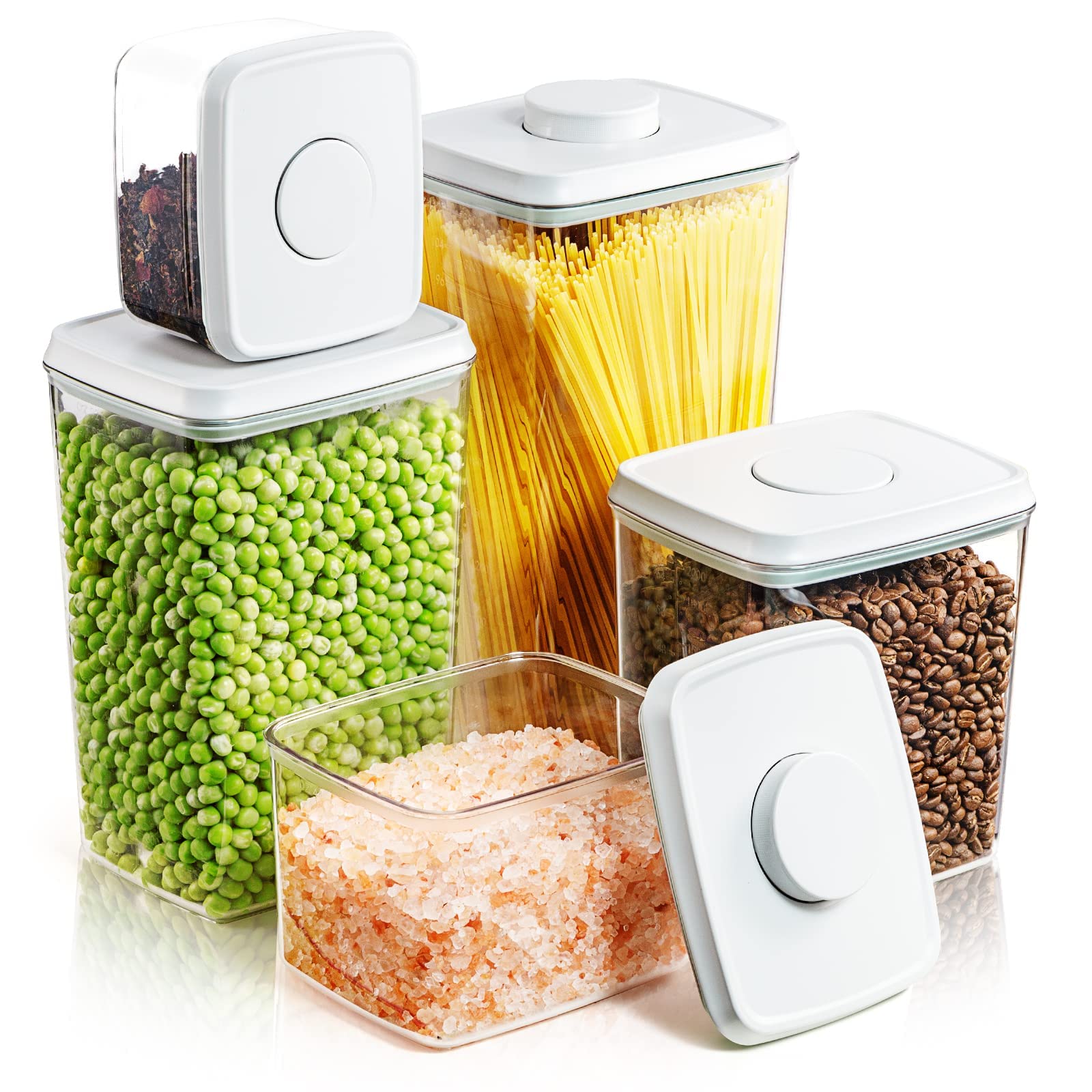Tourdeus Pop Up Lid Food Storage Containers, Clear Storage Containers for Pantry Airtight Kitchen Containers Storage Set - 5 Pac