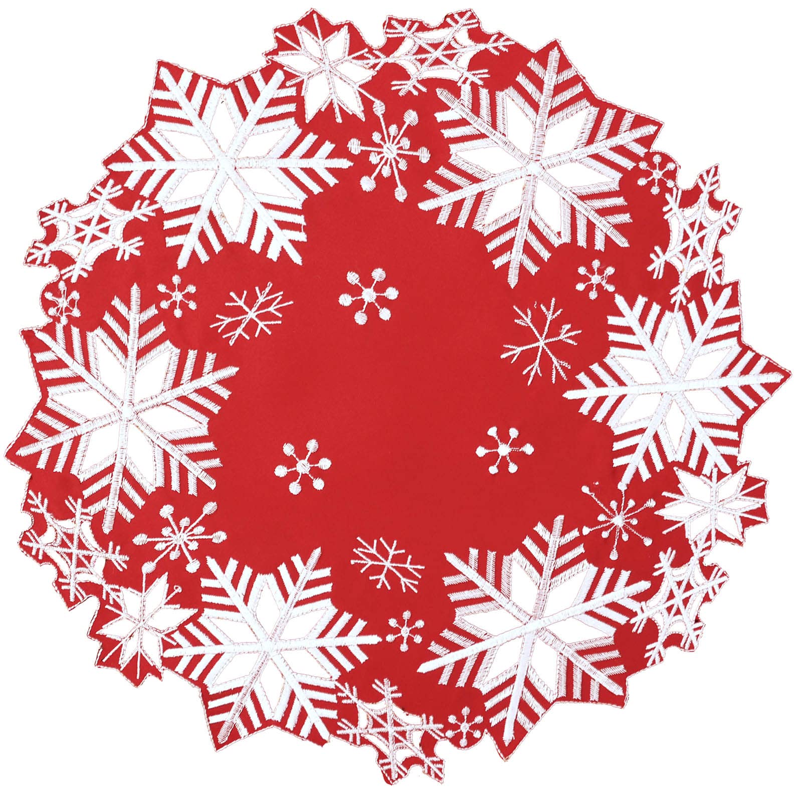Simhomsen Set Of 4 Embroidered Snowflakes Round Doily, Place-Mats Round 15 Inches For Christmas Holiday And Winter, Dining Table