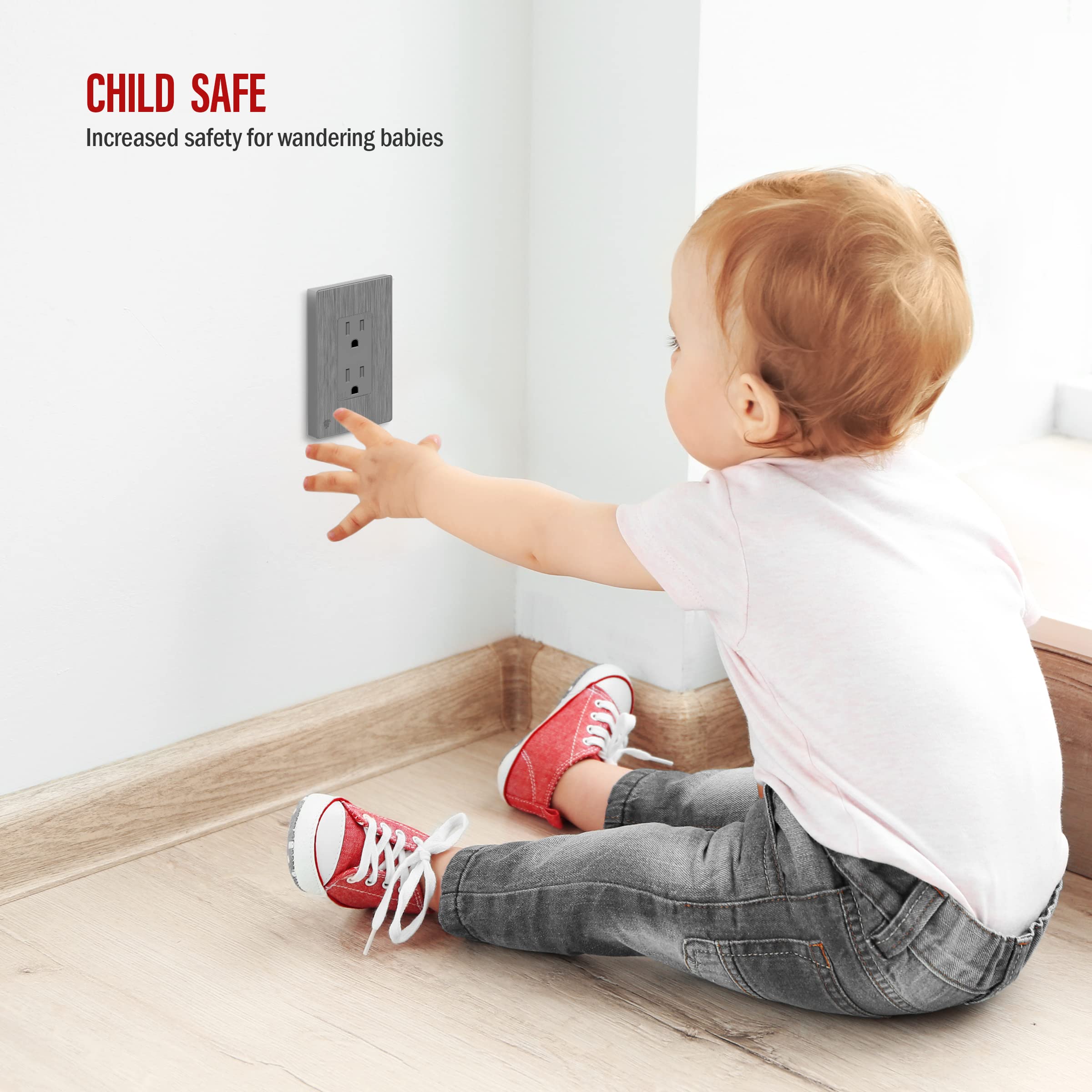 Enerlites Brushed Screwless Decorator Wall Plate Child Safe Outlet Cover, Gloss Finish, Size 1-Gang 468 H X 293 L, Unbreakable P