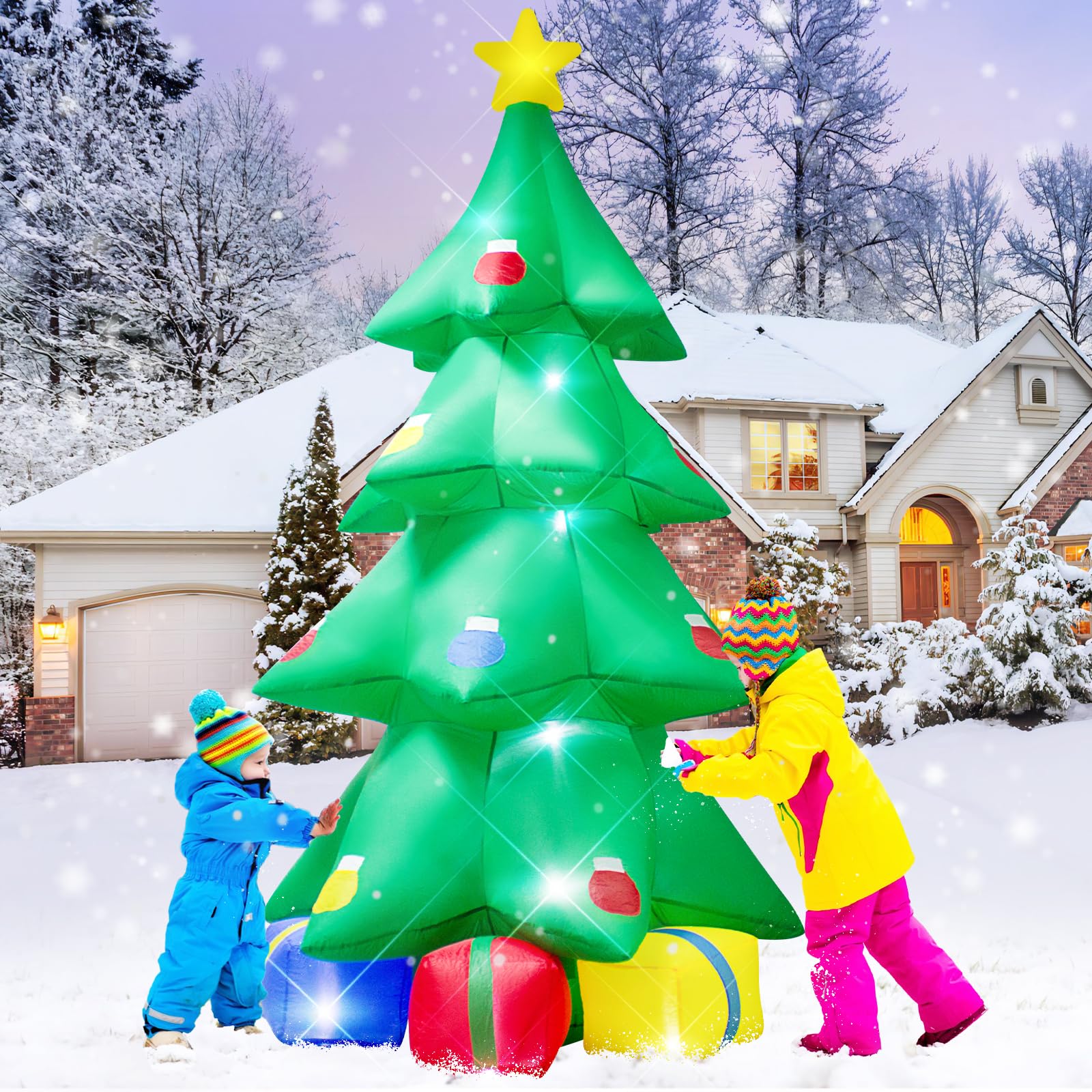 TRMESIA 10ft Christmas Inflatable Tree Gift Box Decoration with LED LED Lights for Party Lawn New Year Blow up Prop Display Indo