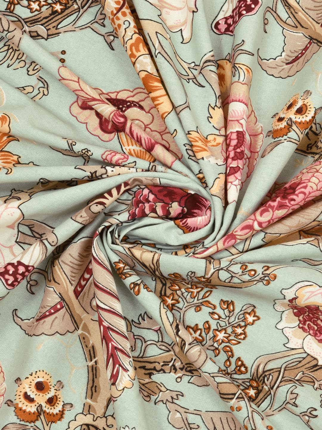 Clasiko 100% Cotton 6 Seater Round Table Cover; 72x72 Inches; Multicolor Flowers On Green