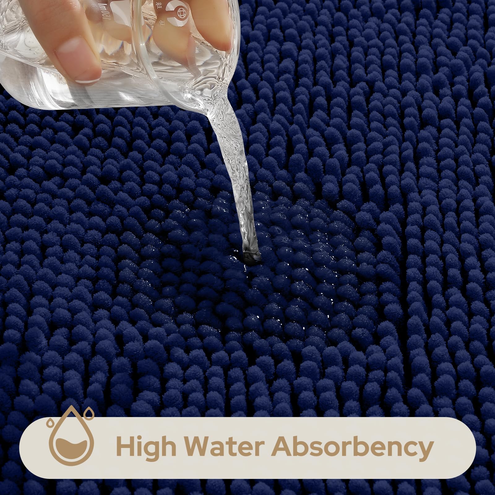 Homeideas 3 Pieces Bathroom Rugs, Extra Large Ultra Soft Non Slip Absorbent Chenille Toilet Bath Mat Set (Navy Blue)