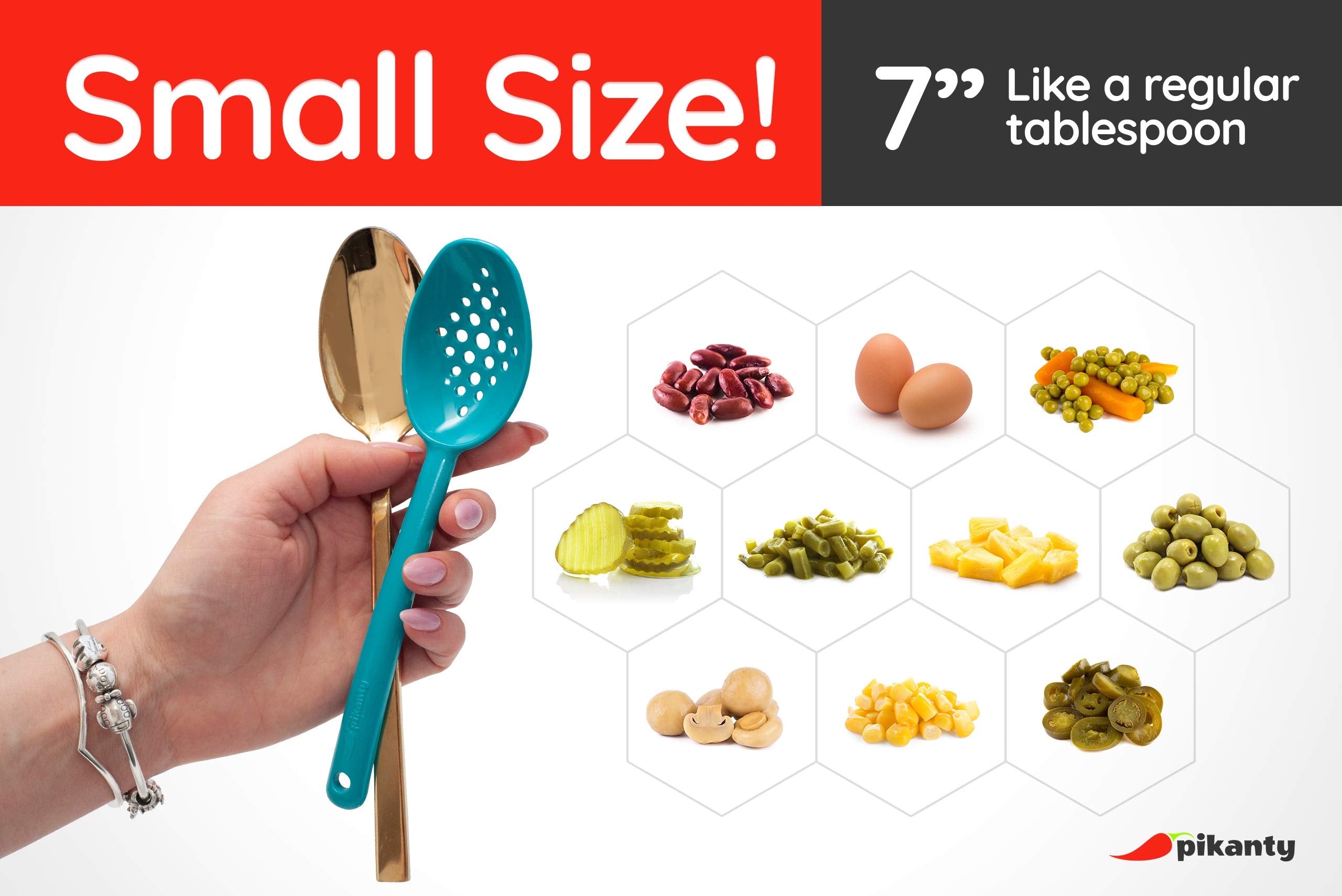 Pikanty - Small 7-Inch Slotted Serving Spoons (Pack Of 4) - Perfect For Olives, Pickles & Condiments | Sturdy & Versatile | Made