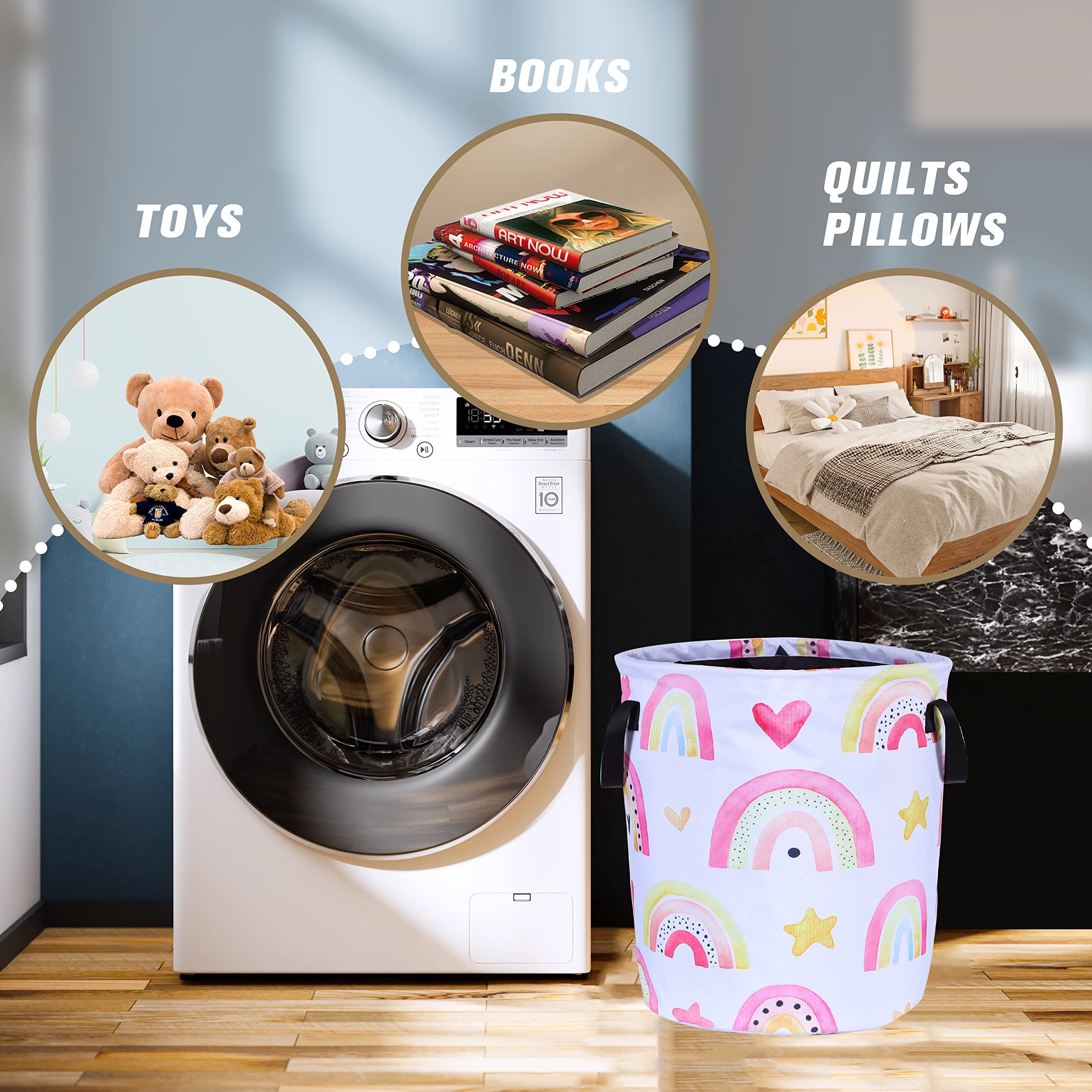 Colorful Rainbow Stars Laundry Basket Foldable Waterproof Oxford Cloth Funny Tote Bag Laundry Hamper Clothes Storage Bucket Toy
