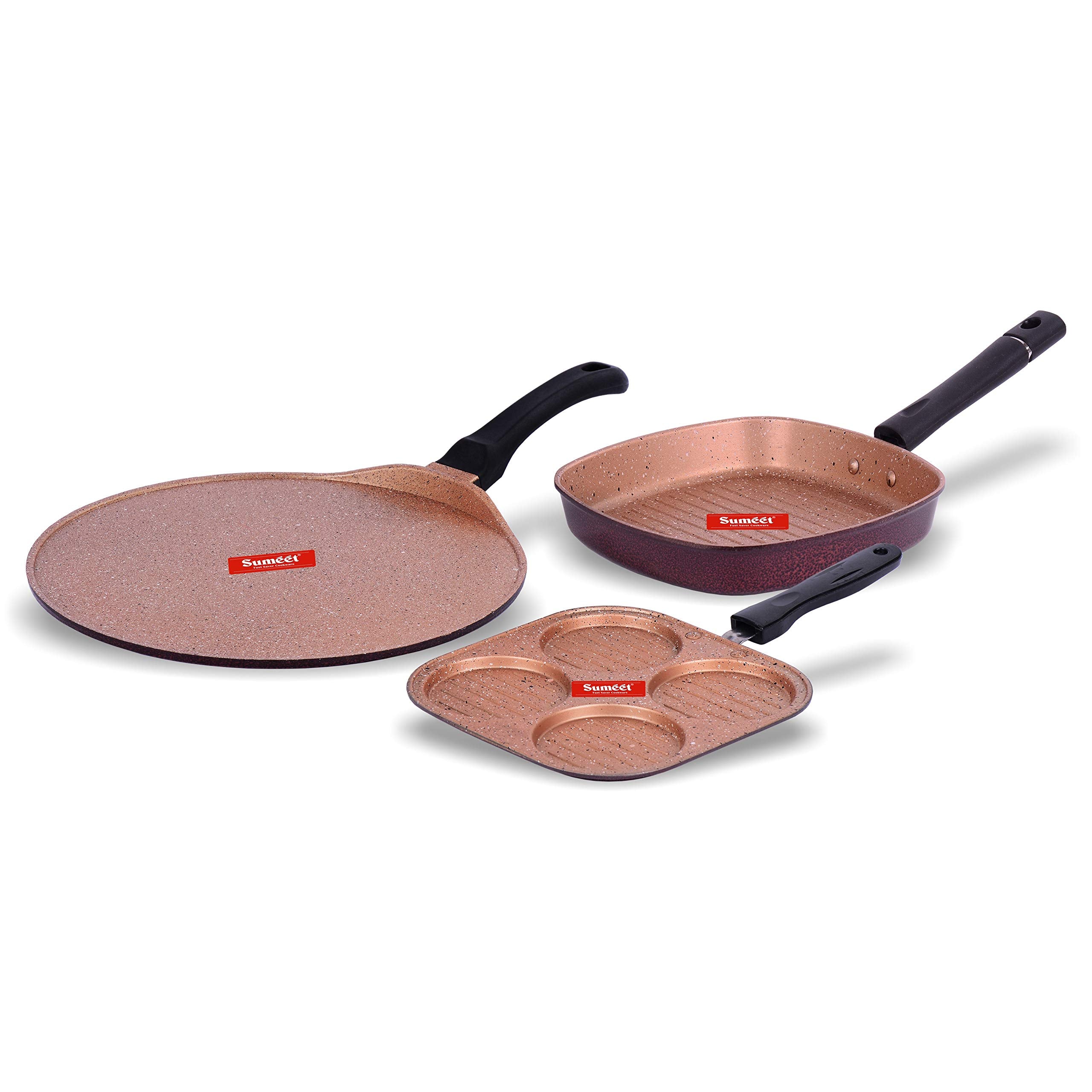Sumeet Nonstick Granite Finish Dorothy Cookware Set (Grill Pan 22Cm Dia + Mini Multi Snack Maker  4 Cavity  19.5Cm Dia + Tawa 