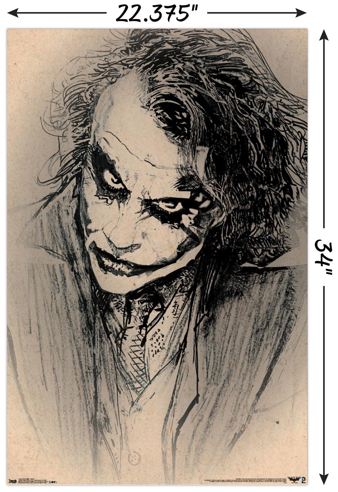 Trends International Dc Comics Movie-The Dark Knight-The Joker-Sketch Wall, 22.375'' X 34'', Poster & Clip Bundle