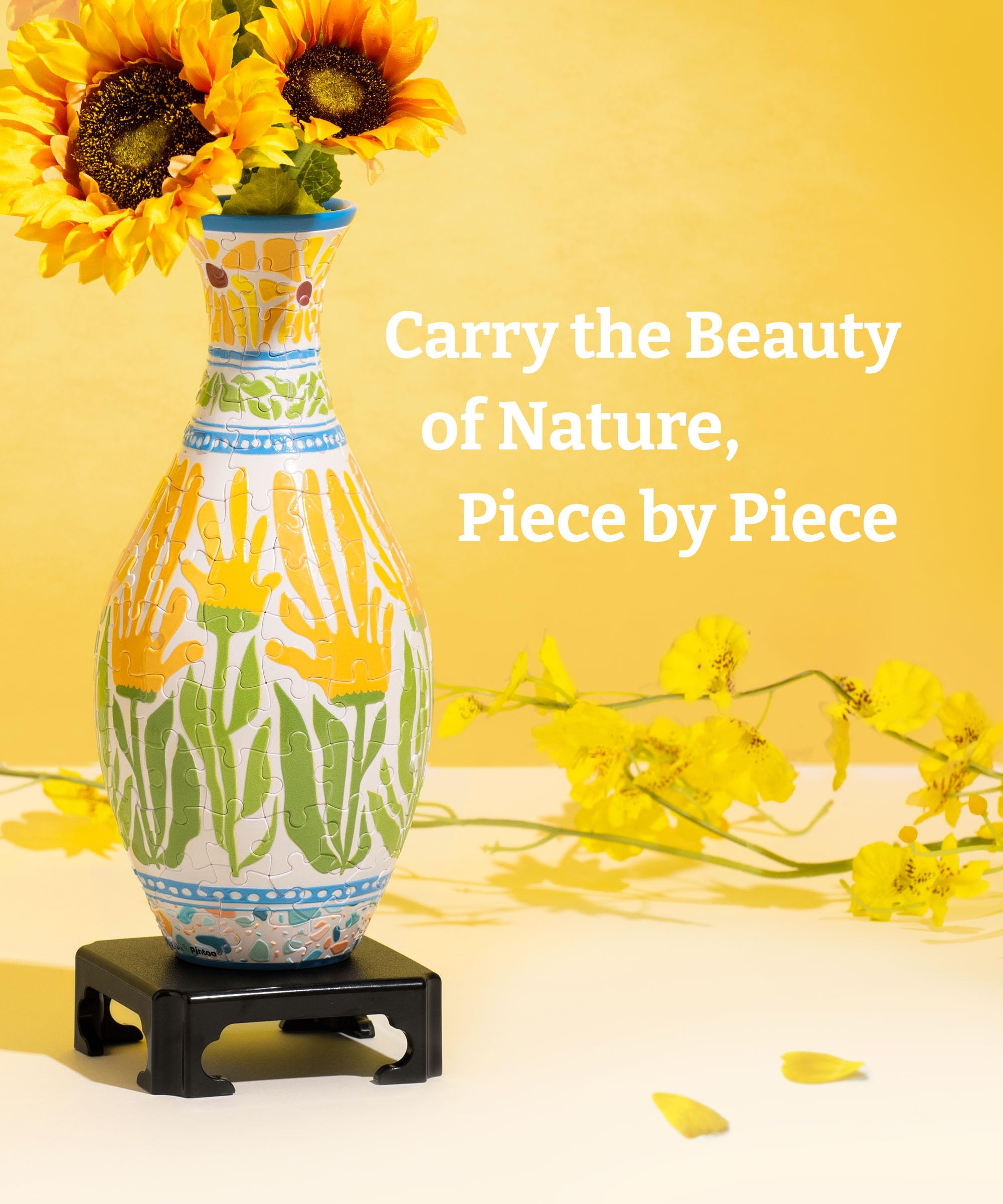 PieceRelax Unique Flower Vase - 3D Puzzle Vase for Adults to Flower Arrangement and Home Decoration Made by 160 Curved and Trans