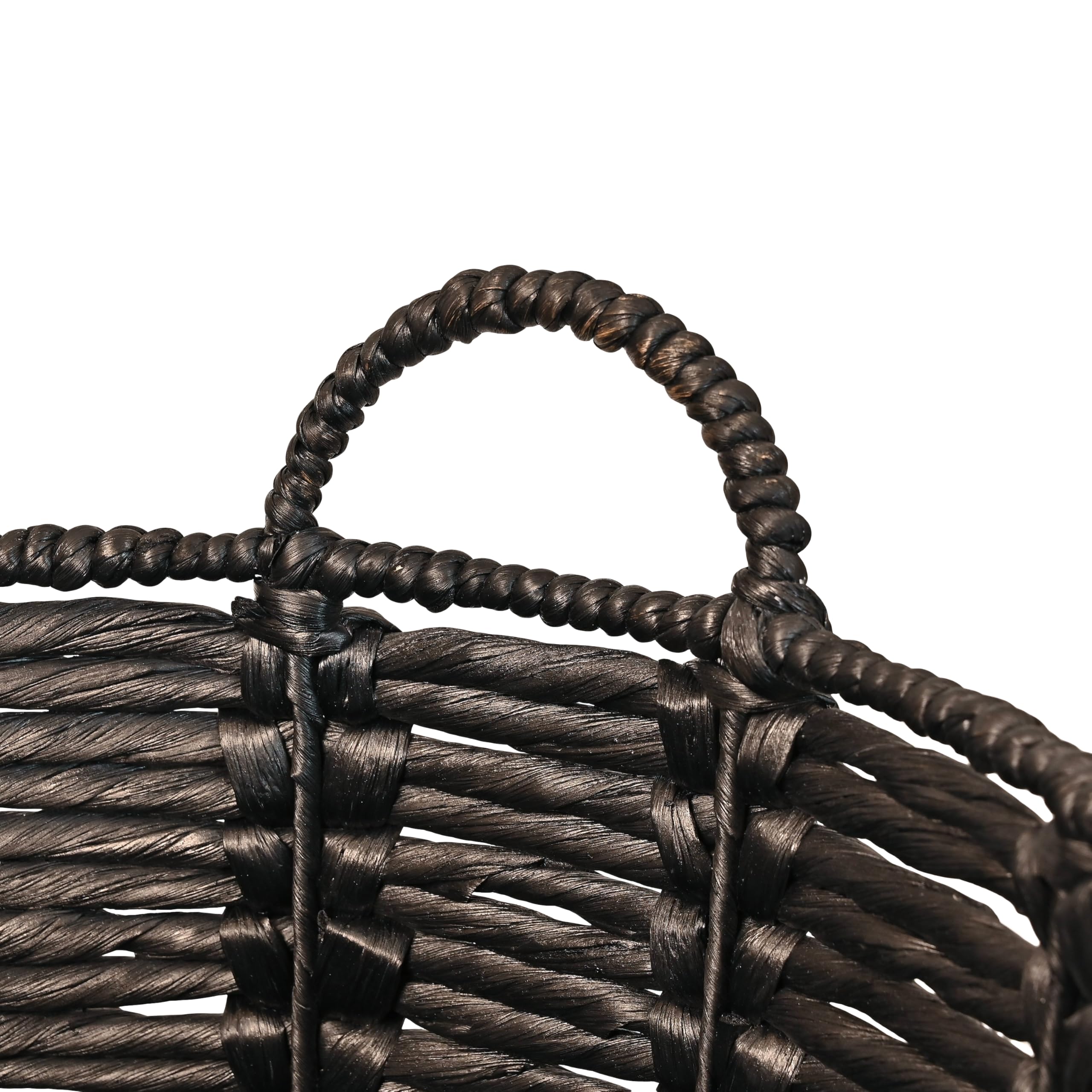 Happimess Bsk1003C Laurel 19.49 Bohemian Handwoven Abaca Hamper Basket With Handles, Seagrass Container For Decoration In Bedroo