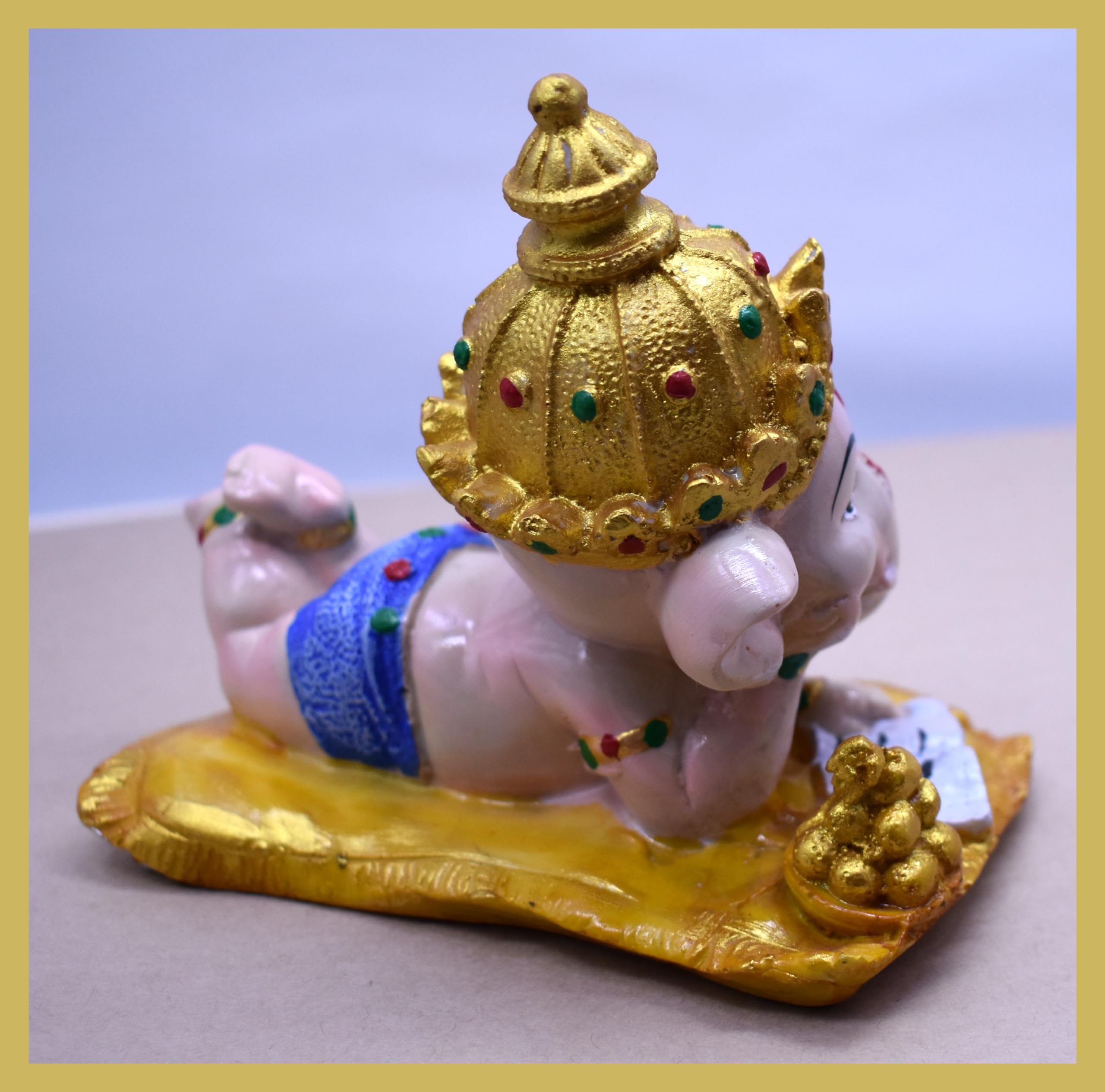 Jyesh Jewel Resin Book Reading Lord Ganesha Showpiece | Sleeping Ganpati Statue For Home, Office And Table Decoration (Multicolo
