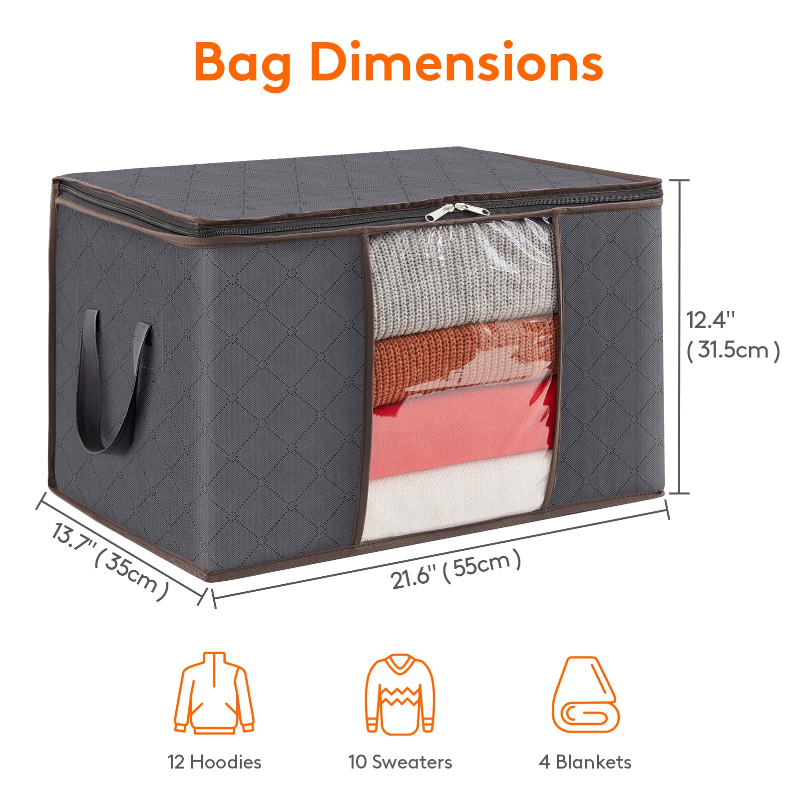 Lifewit 6 Packs clothes Storage Bag, Storage Bins for clothes, Blankets, comforters, Foldable clothing Storage with Reinforced H