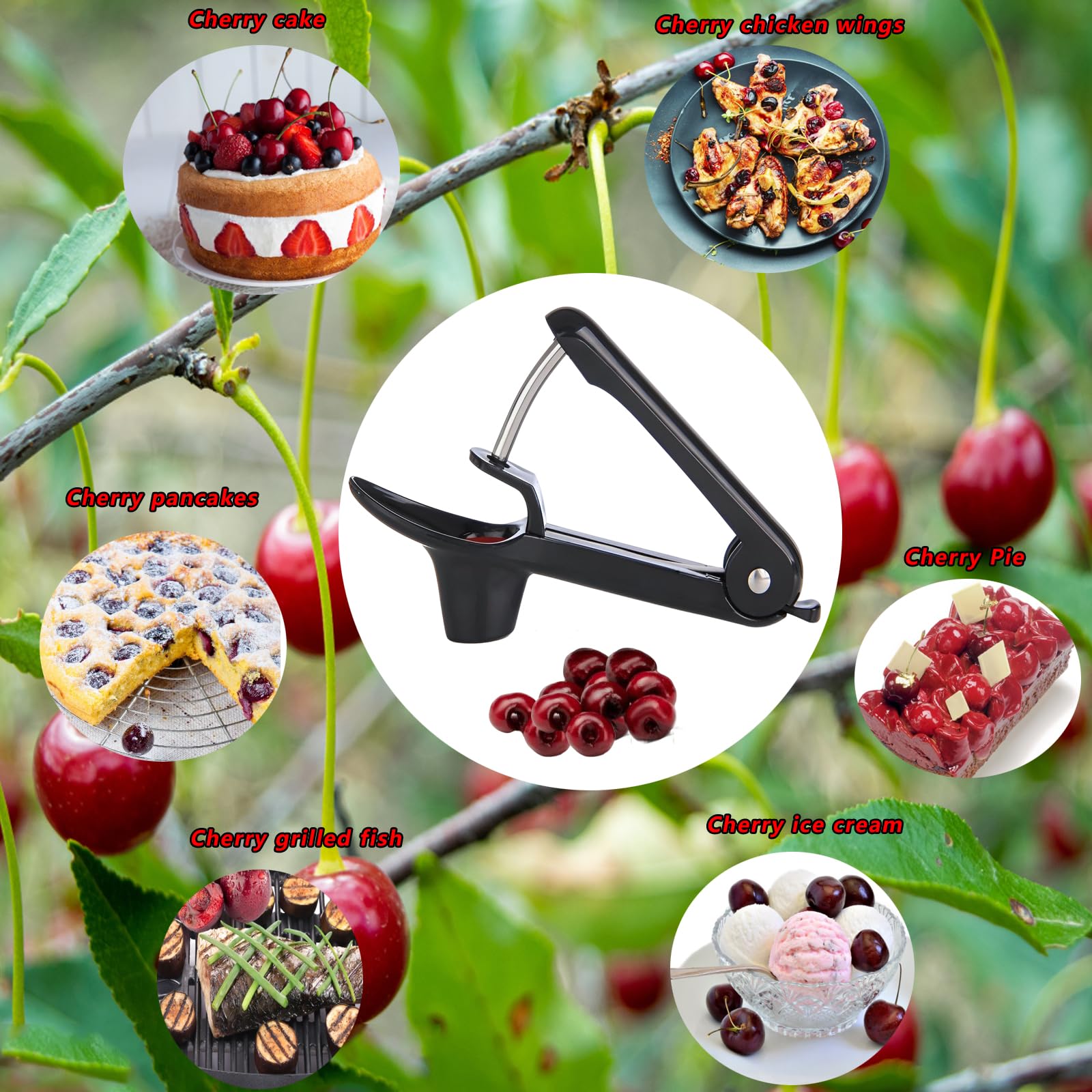 Cherry Pitter - Stainless Steel Olive And Cherries Pitters Corer Tool With Space-Saving Lock Design, Multi-Function Fruit Pit Re