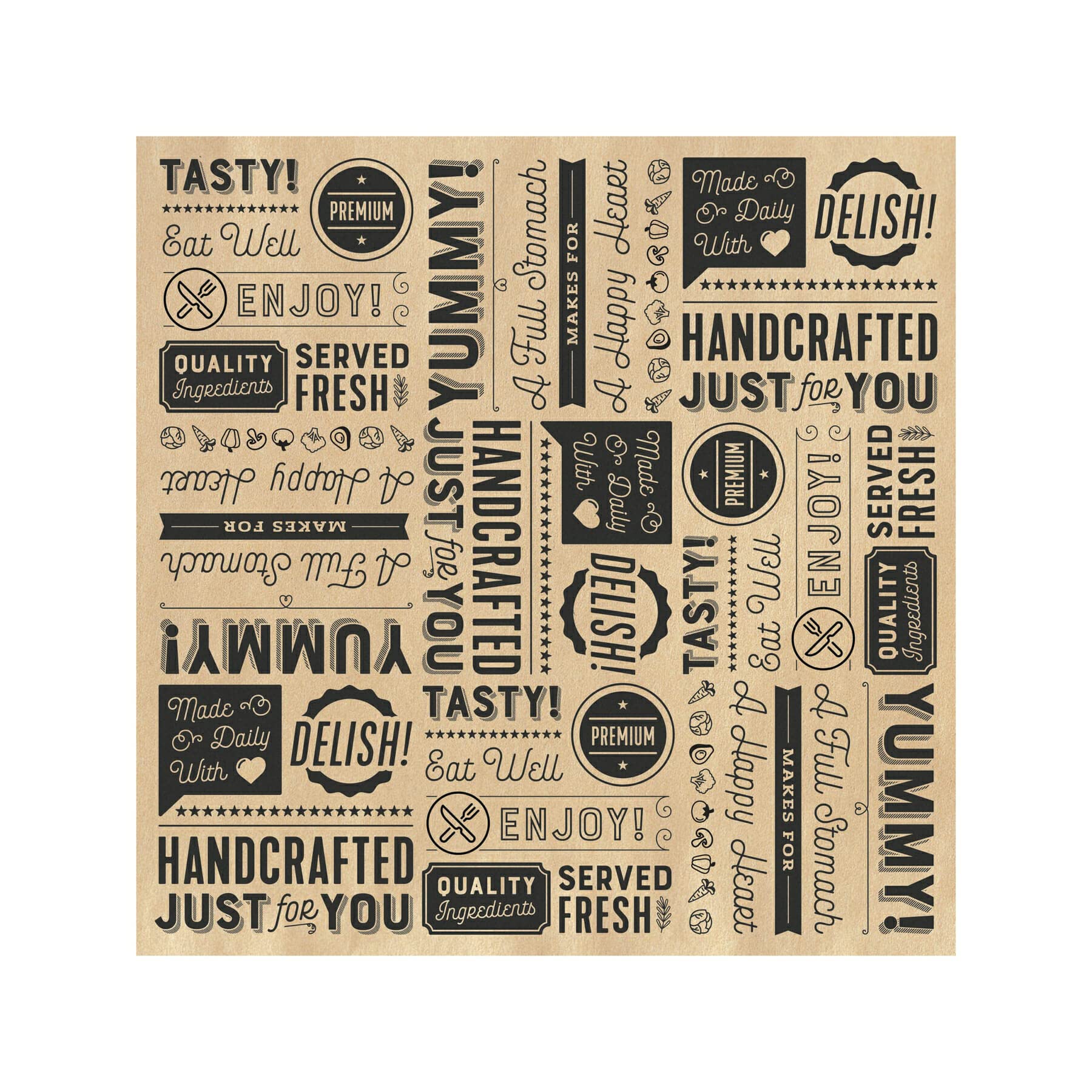 G.E.T. P-GT-1212-BR 12 x 12 Brown Food Word Text Grease-Resistant Food-Safe Wrap Paper, Deli Wrap, Clipper Mill (1000 Pieces)