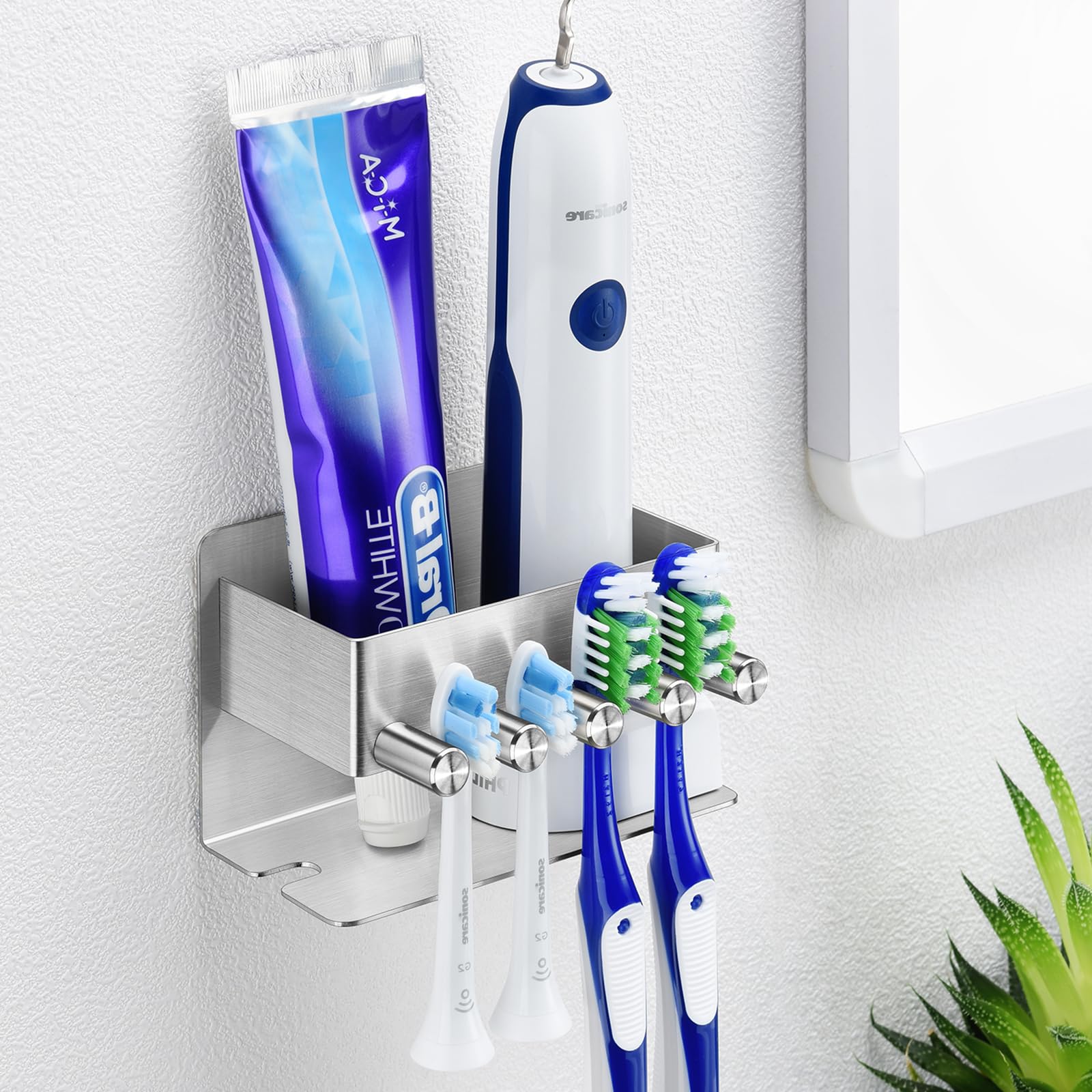 Yayinli Toothbrush Holders - Wall Mounted Toothpaste Holder For Bathrooms, Stainless Steel Tooth Brushing Holder Shower Electric