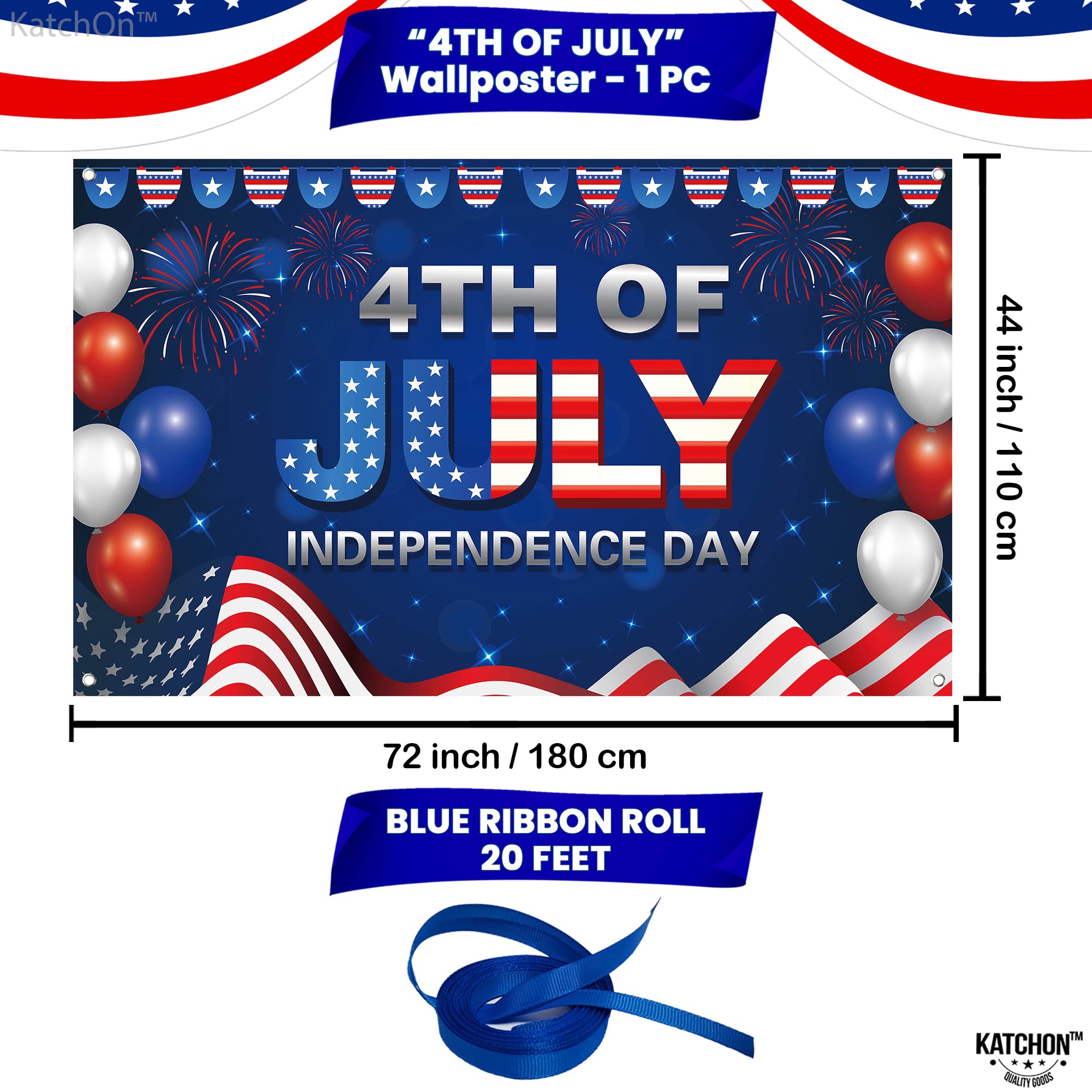 Katchon, Xtralarge 4Th Of July Banner - 72X44 Inch | 4Th Of July Backdrop For 4Th Of July Decorations | Independence Day Decorat
