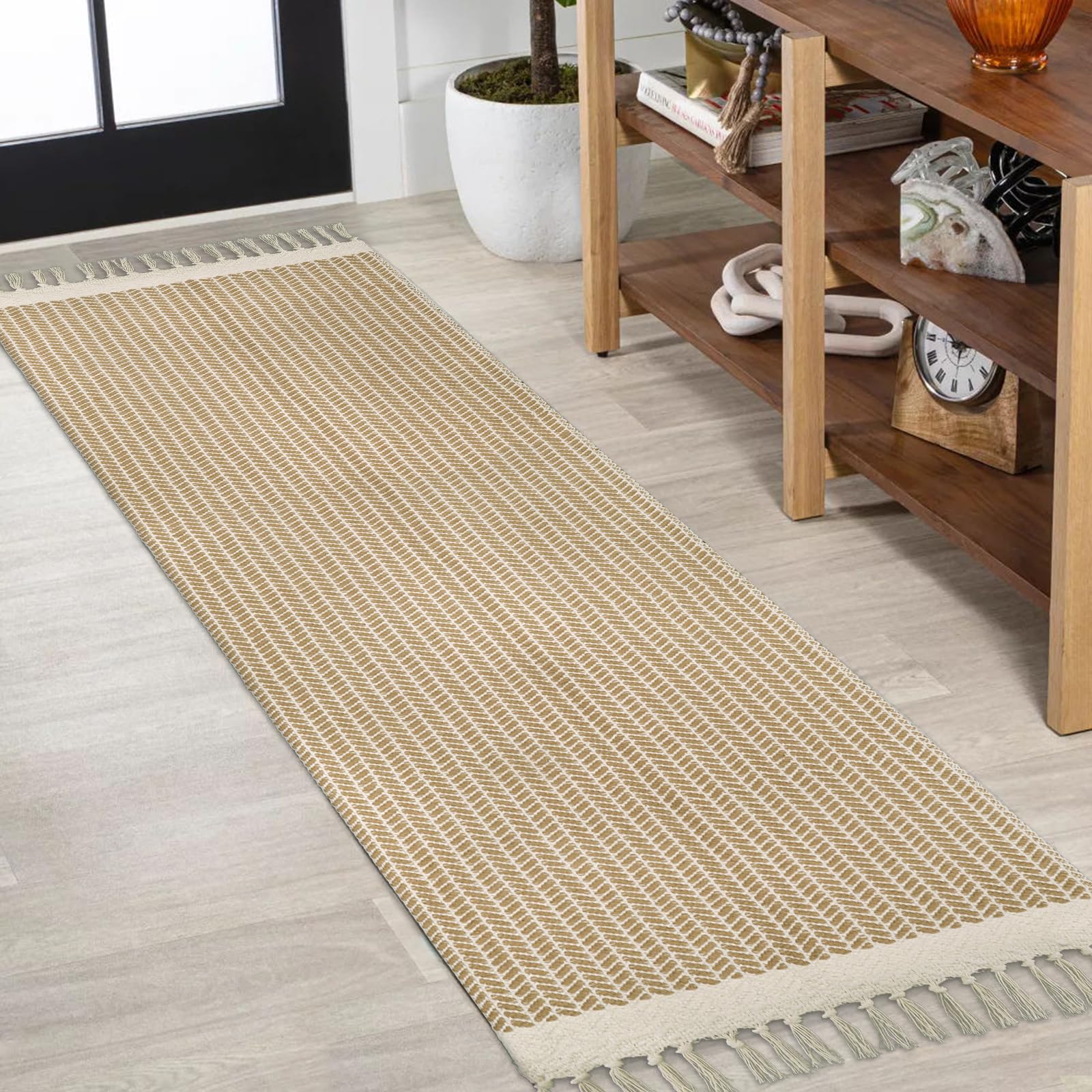 Lahome Boho Hallway Runner Rug, 2x6 Laundry Room Rug Lightweight Entry Runner Woven Cotton Throw Mat with Tassels, Farmhouse Non