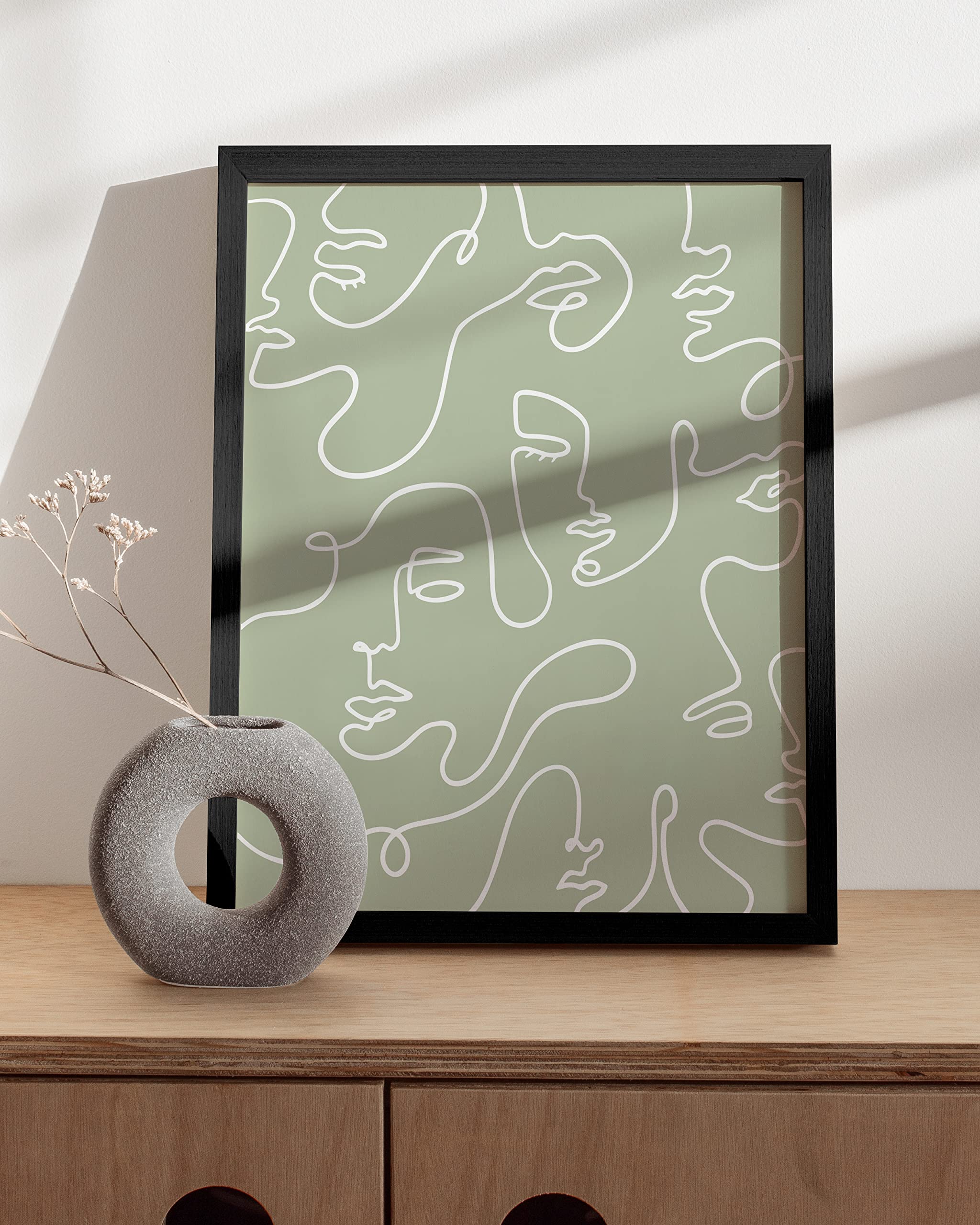 HAUS AND HUES Line Art Wall Decor - Female Figure Wall Art Faces Abstract Poster Faces Wall Art Minimalist Poster Line Drawing Wall Art Minimalist Line Art 12''x16'' (Green Face Line)