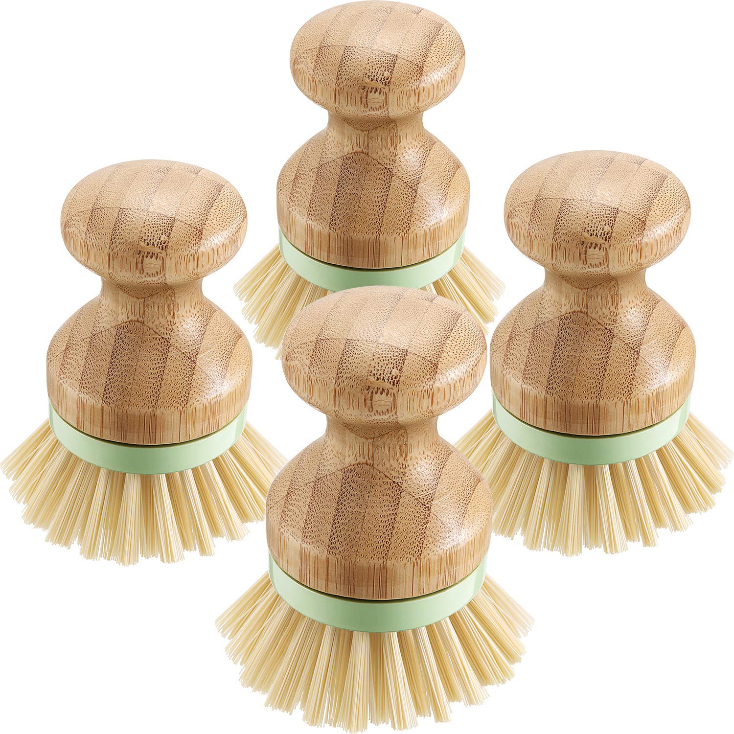 4 Pieces Bamboo Dish Scrub Brush with Holders Wooden Bamboo Round Scrubbers Stiff Bristles Pot Brushes for Wash Dishes, Pots, Pa