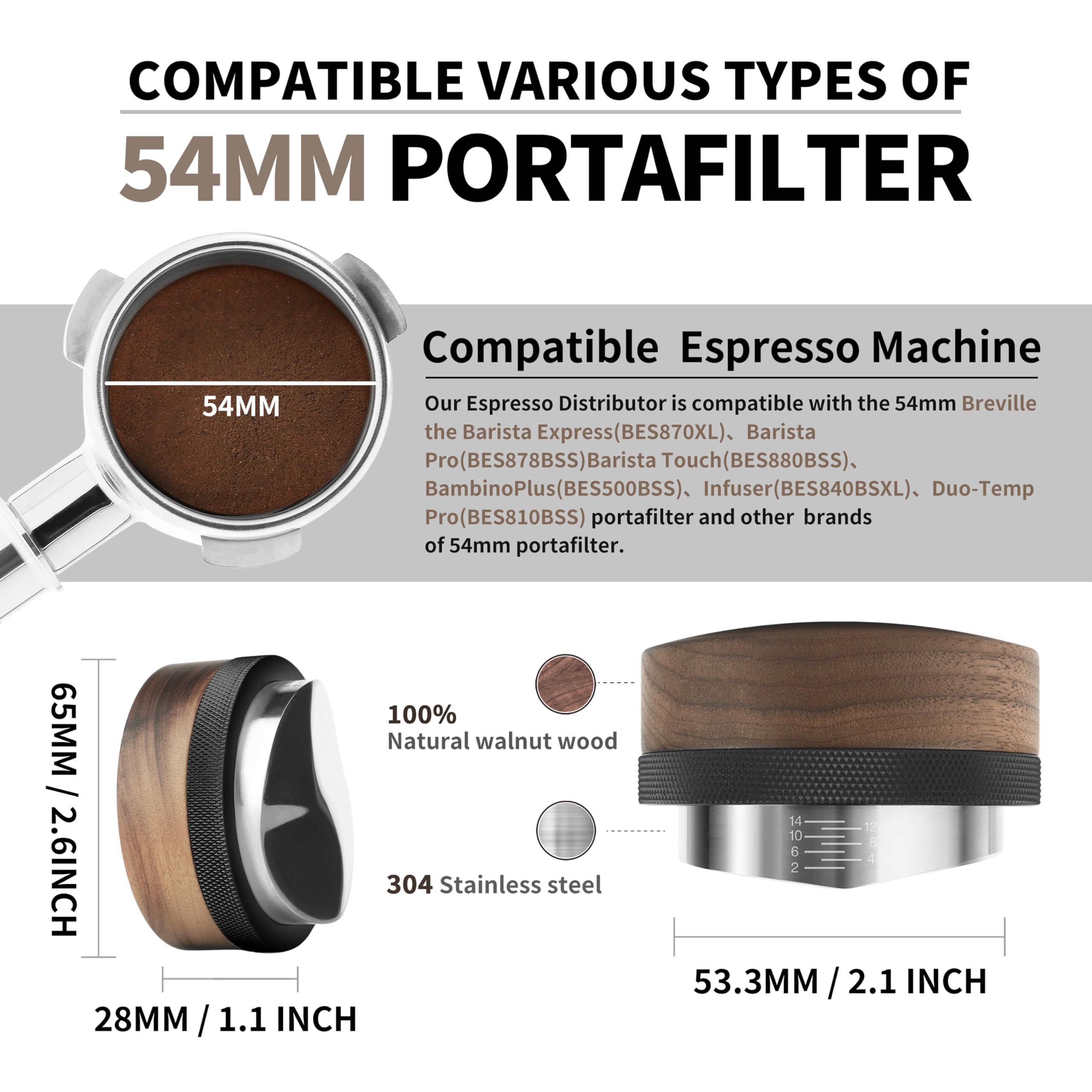 Coosigar 53.3Mm Coffee Distributor,Espresso Distribution Tool, Adjustable Depth Espresso Distributor Fits All 53Mm And 54Mm Espr