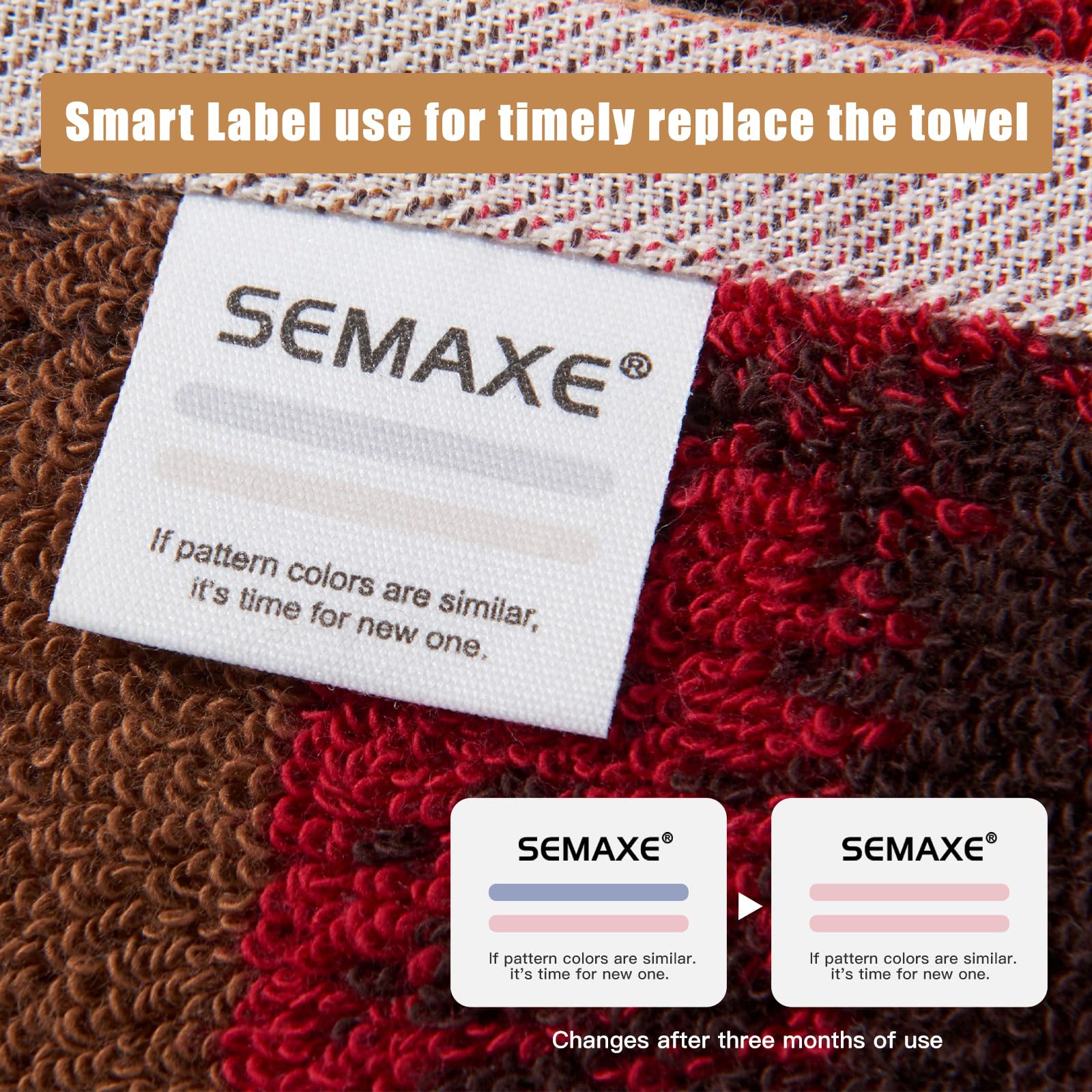 Semaxe Bath Towel Set, 100% Cotton Towels With Hanging Loops And Nano-Bio Lifecycle Labels, 8 Piece Towel Set Include 2 Bath Tow