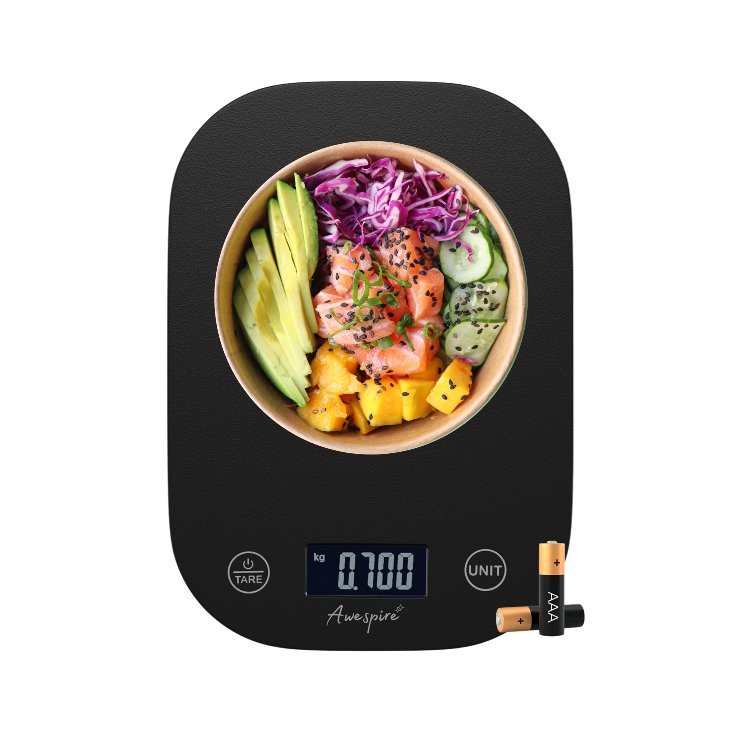 Awespire Black Digital Food Kitchen Weighing Scale, 15Kg/33Lbs | Metric And British Units, Touch Buttons | For Cooking, Baking, 