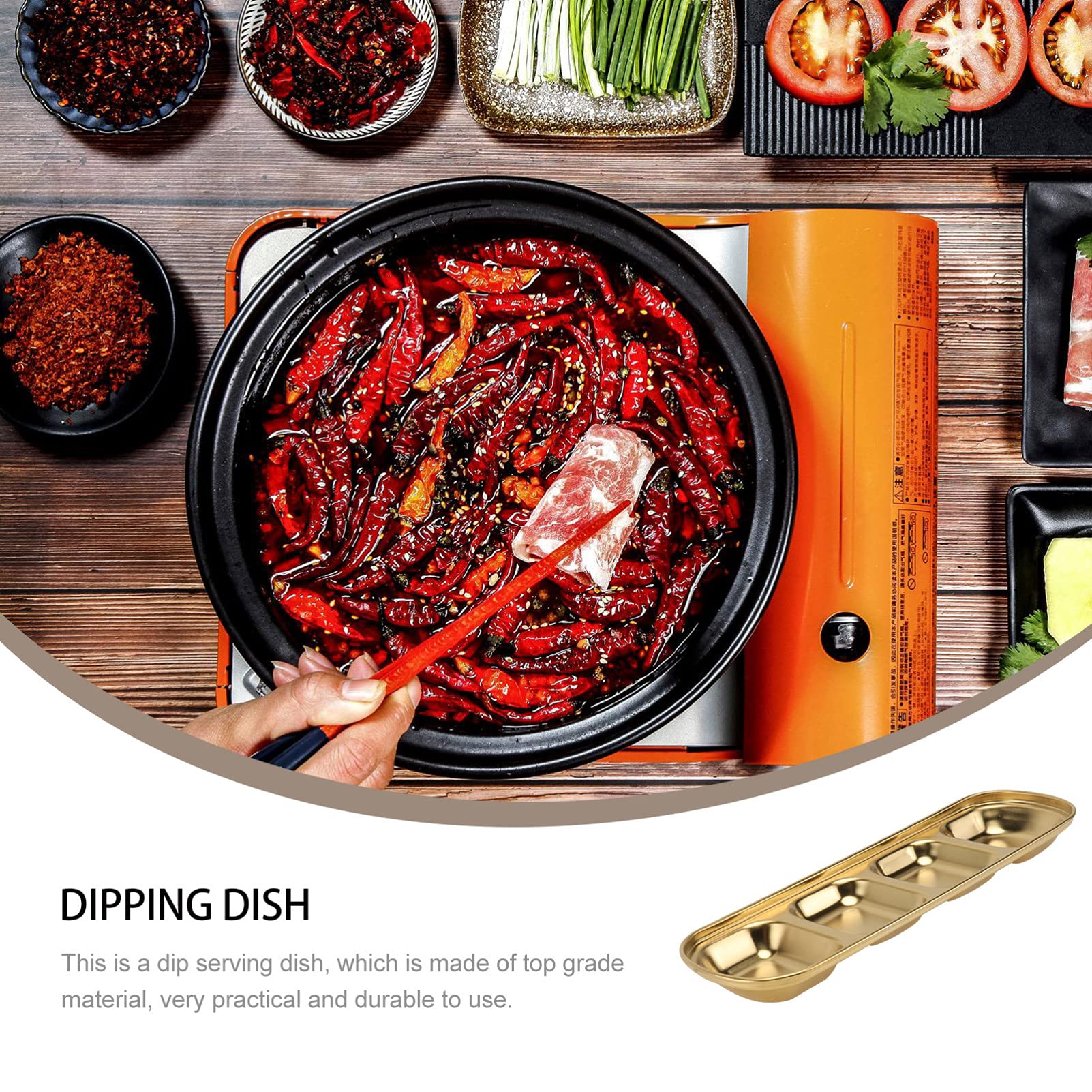 Zerodeko Sauce Dish 4-Grid Dipping Tray - Stainless Steel Serving Platter - Condiment Seasoning Dipping Bowl Snack Sushi Tray Su
