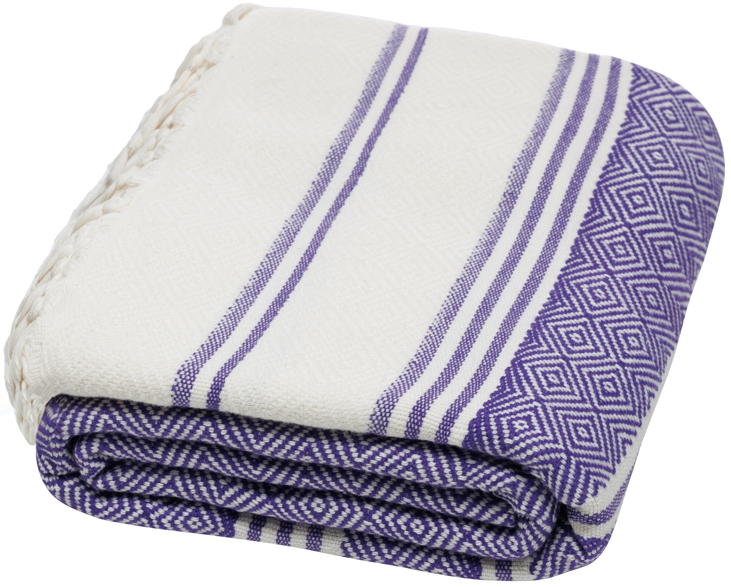 Demmex Certified Organic Turkish Cotton Beach And Bath Towel, Peshtemal Towel Blanket, Prewashed, Diamond Weave, 71X36 Inches (P