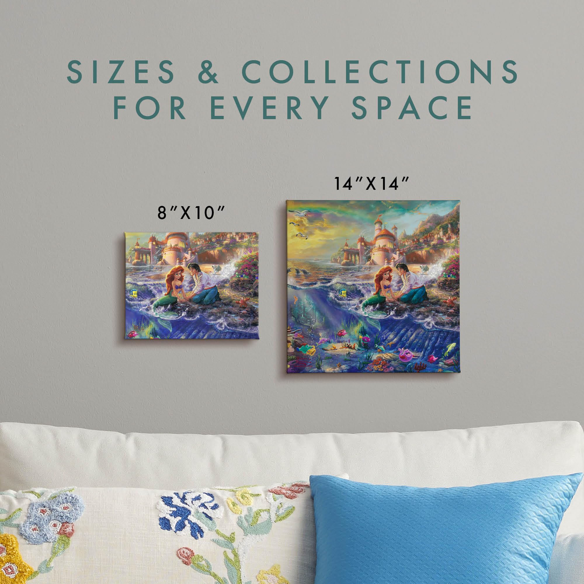 Thomas Kinkade Disney The Little Mermaid 8'' X 10'' Gallery Wrapped Canvas Art | Frameless Room Wall Art | Certificate Of Authen