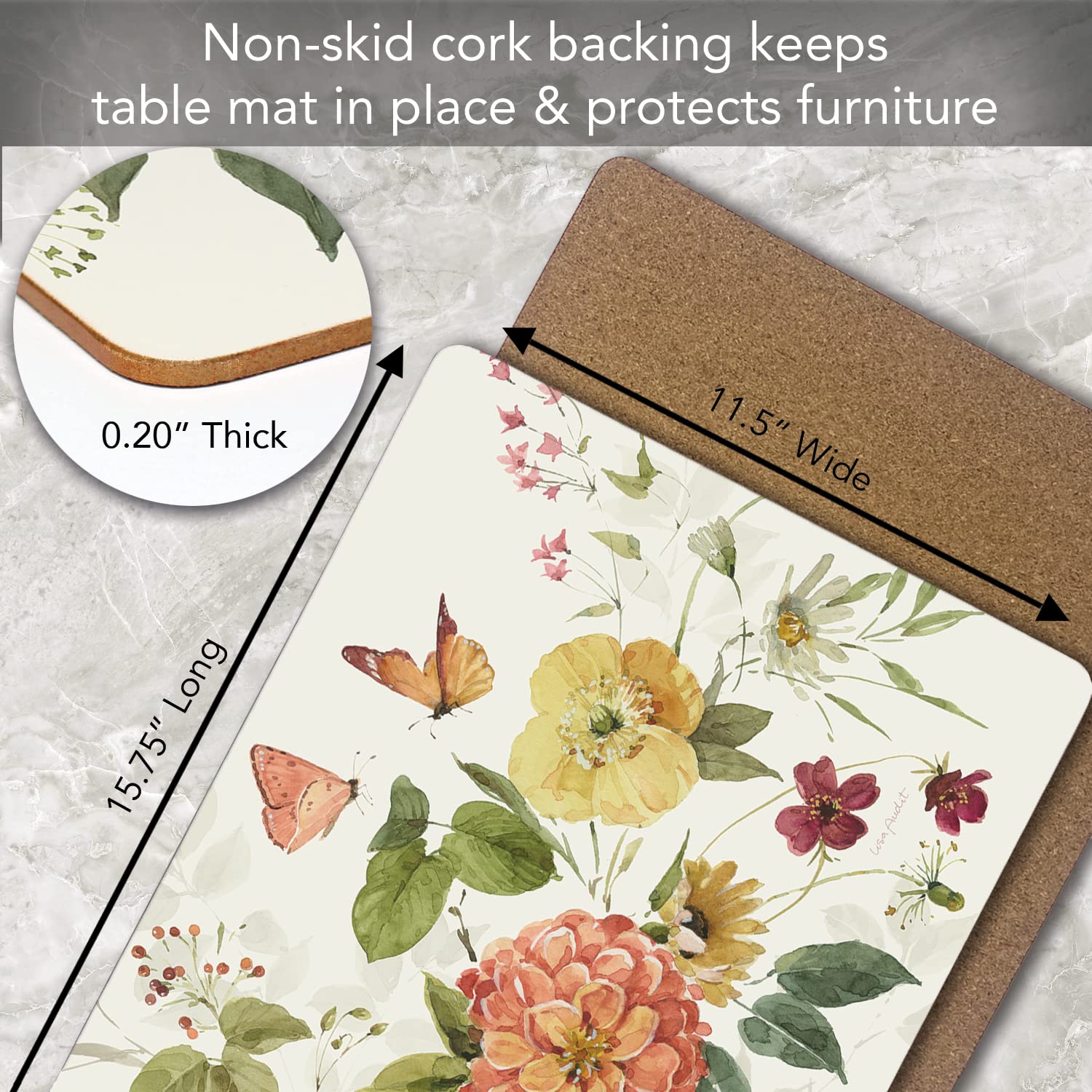 Cala Home Blessed By Nature Premium Decorative Hardboard Cork Back Tabletop Placemats 4 Pack Manufactured In The Usa Heat Tolera