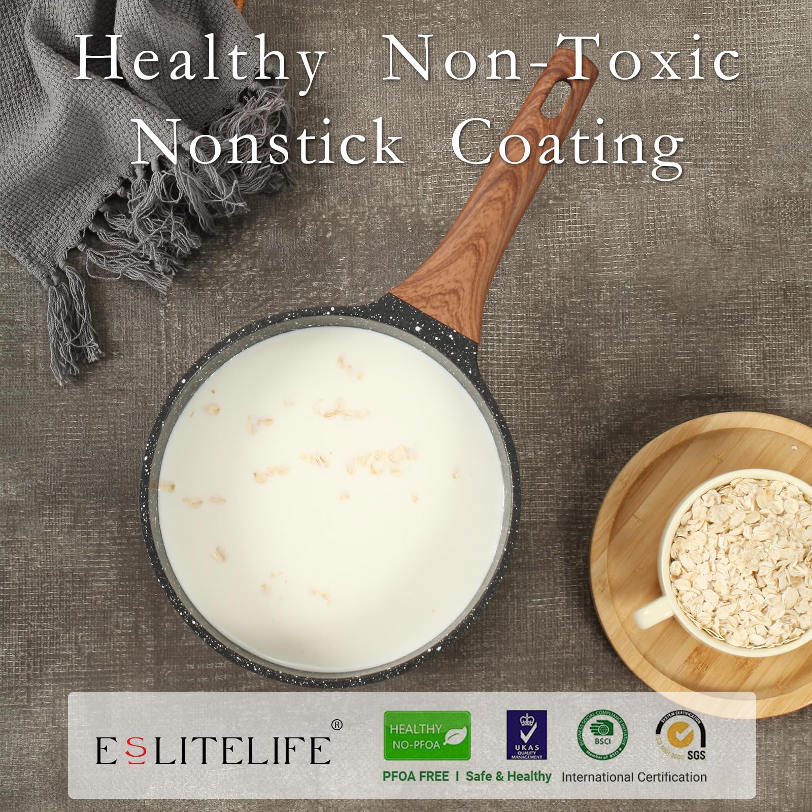 Eslite Life Nonstick Sauce Pan With Lid, 2.5 Qt Small Soup Pot Compatible With All Stovetops (Gas, Electric & Induction), Pfoa F