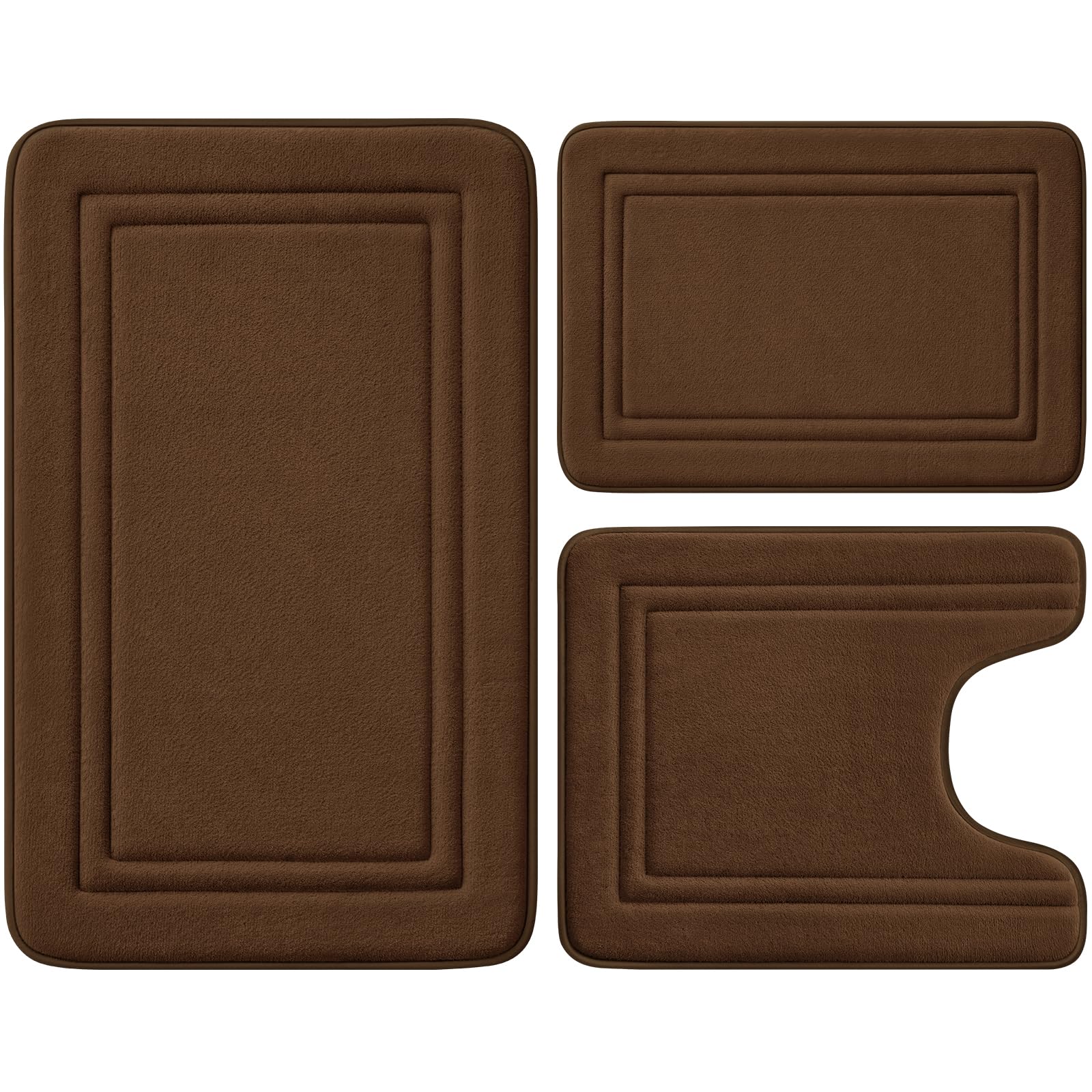 Bysure Brown Memory Foam Bath Mat, Non Slip Extra Soft Absorbent Machine Washable, Bathroom Rugs Sets 3 Piece For Toilet Shower