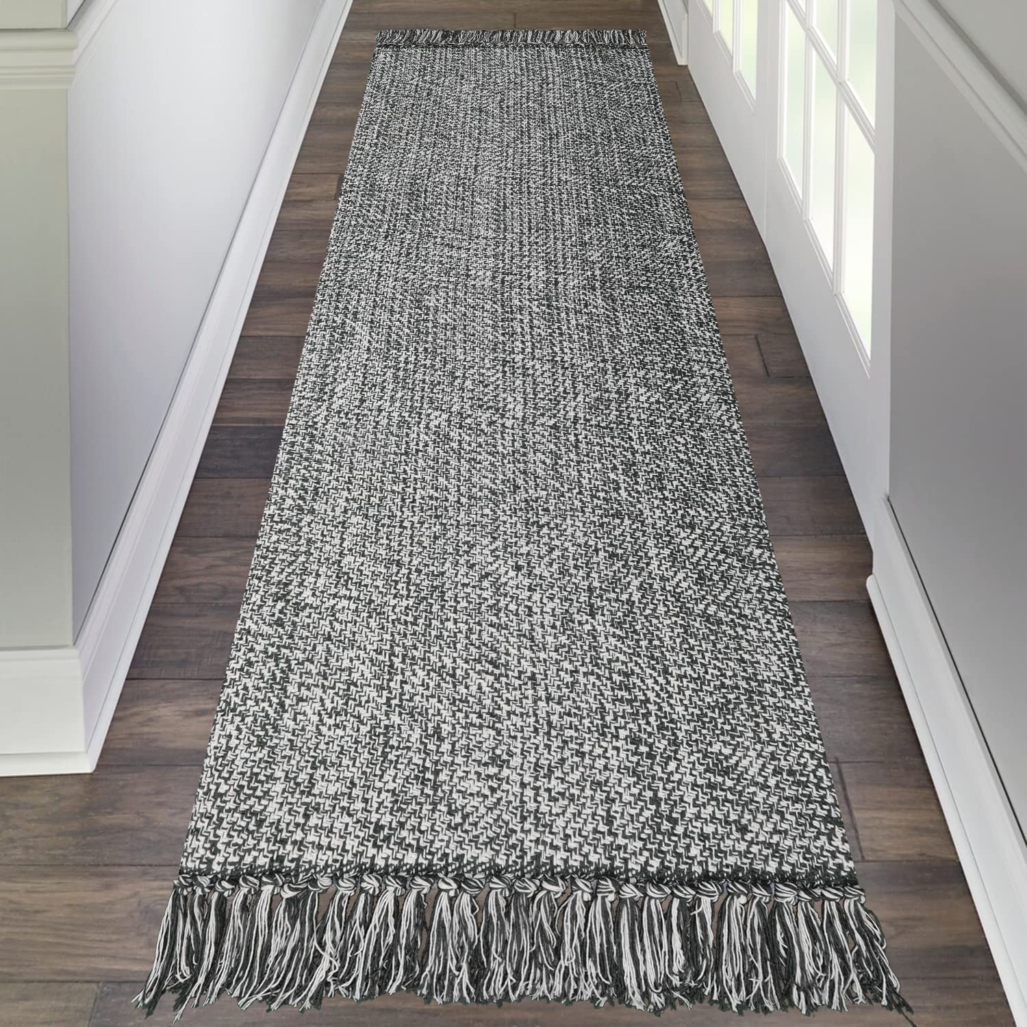 Collive Long Hallway Runner Rug 2.6 x 8, Washable Runner Indoor Entryway Rug, Grey/Cream Braided Woven Kitchen Runner Rugs Low