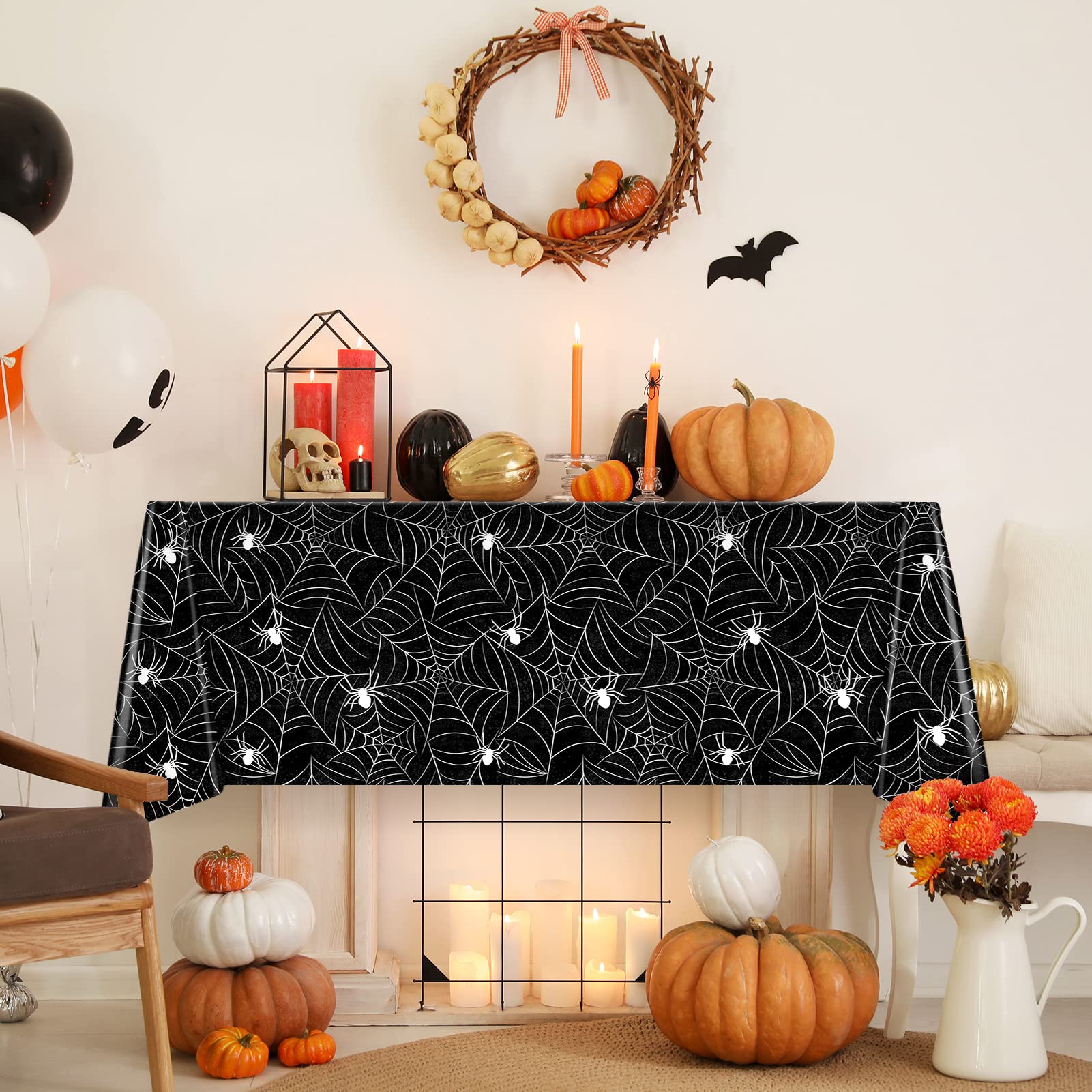 Trewave 3 Pack Halloween Spiderweb Tablecloth Rectangular Plastic Spider Web Table Cloth Large Size Table Covers For Home Decor